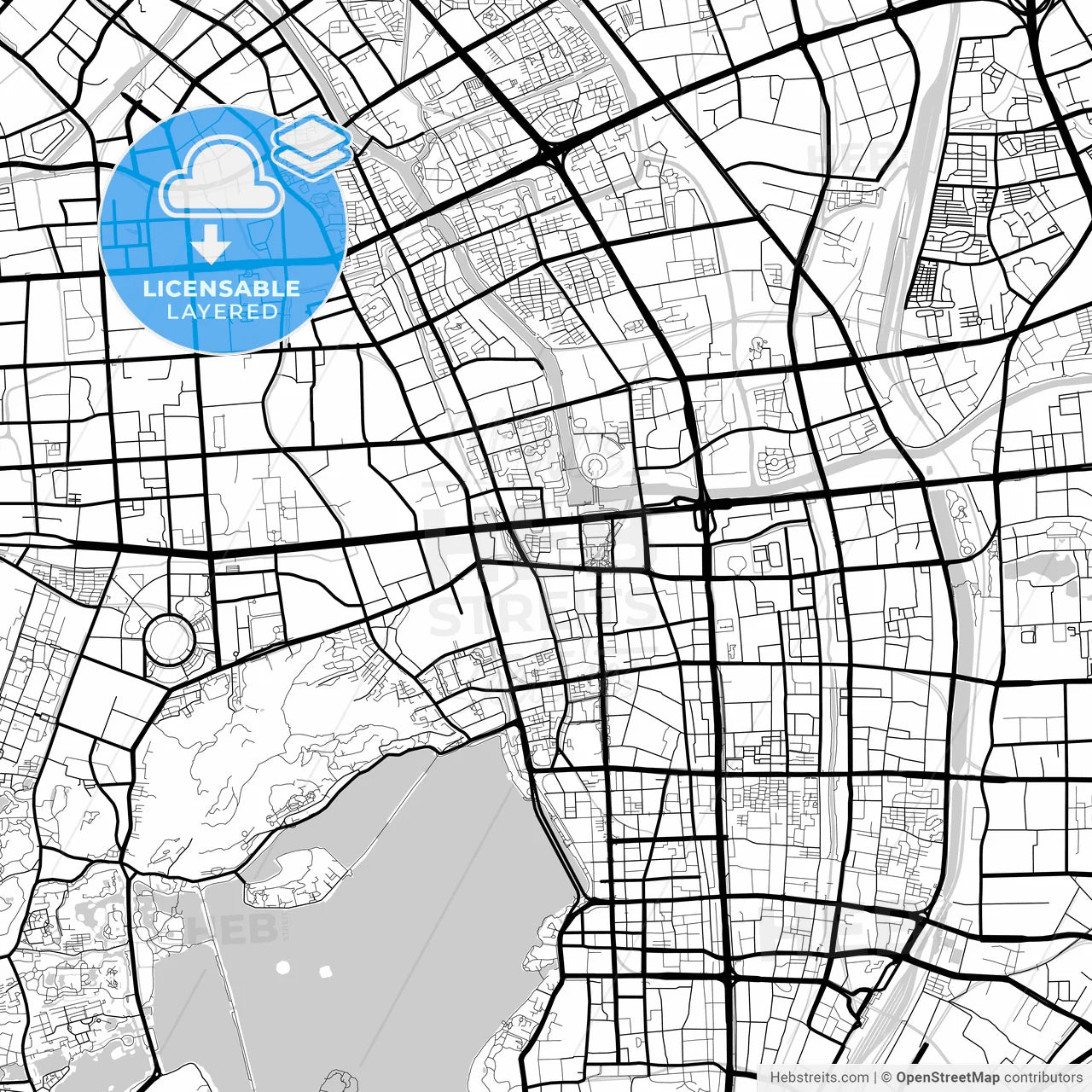Layered PDF map of Hangzhou, Zhejiang, China
