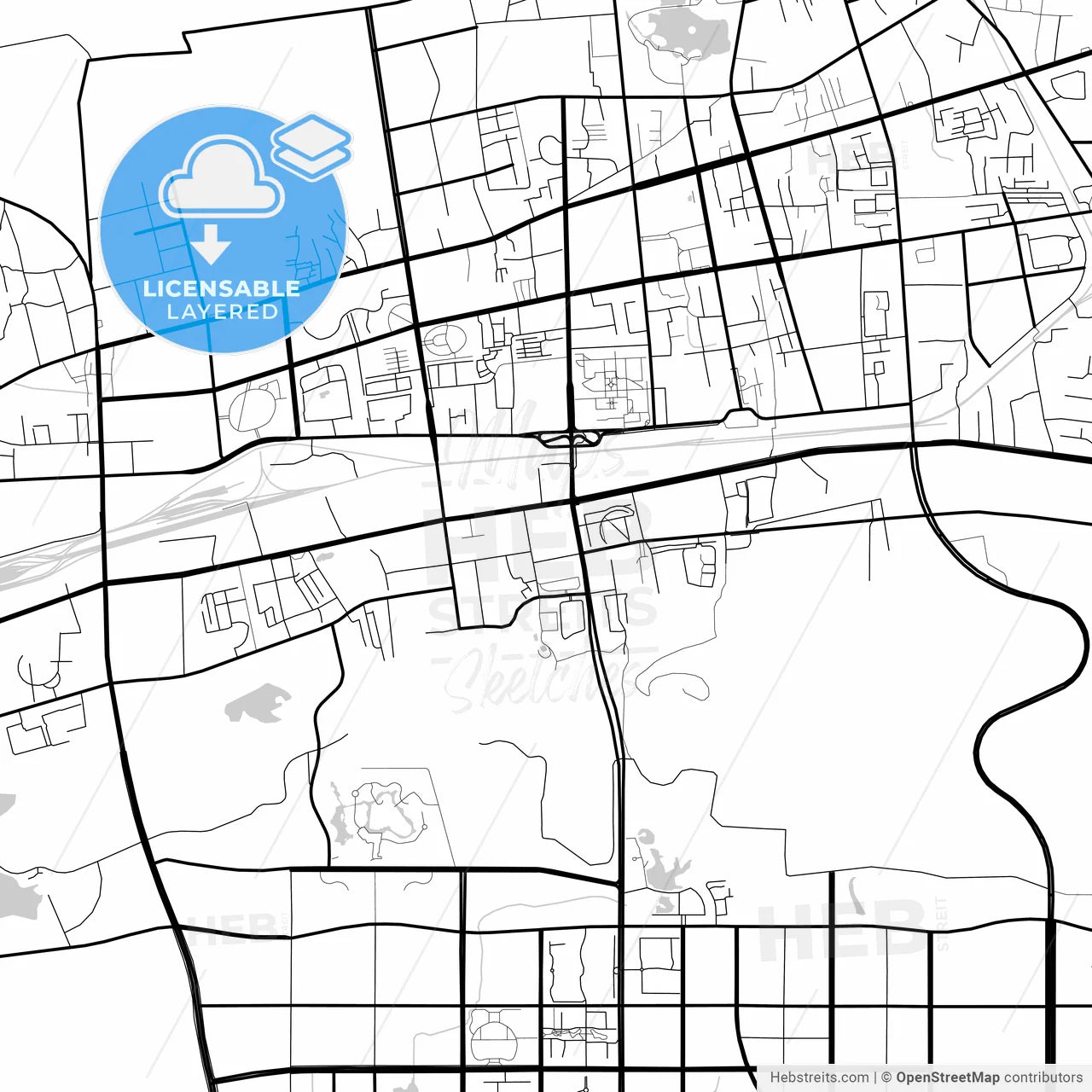 Layered PDF map of Huainan, Anhui, China