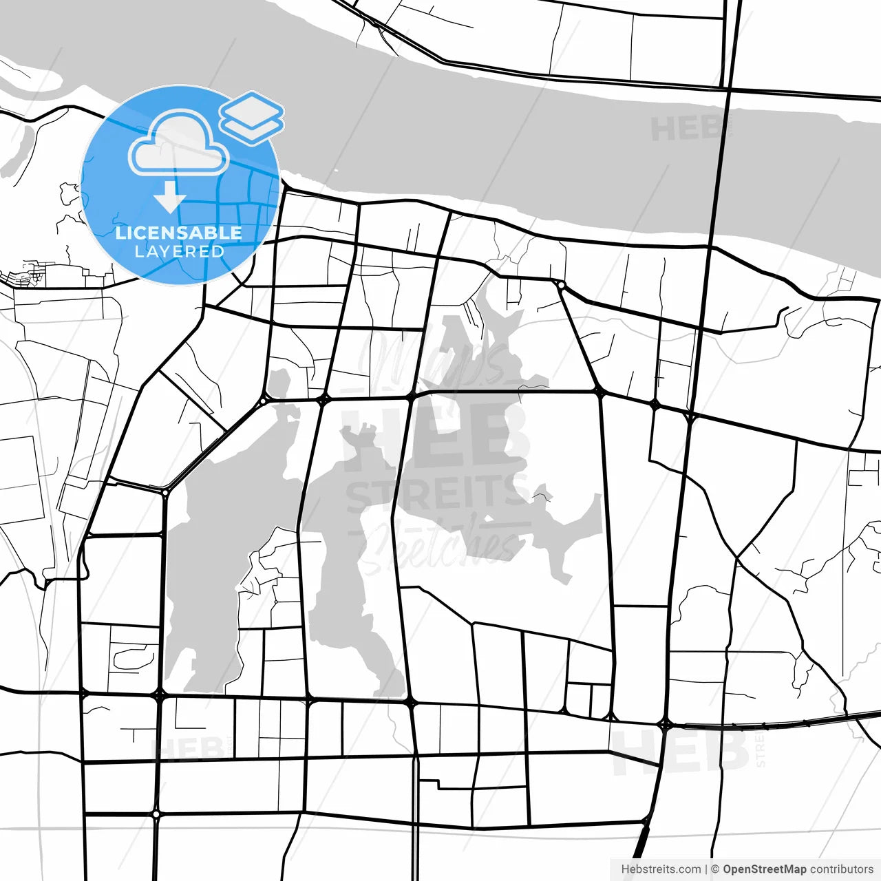 Layered PDF map of Ezhou, Hubei, China