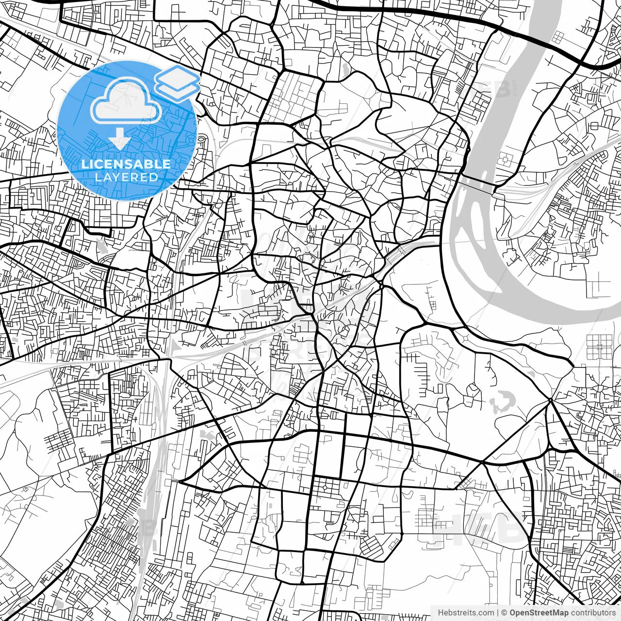 Layered PDF map of Agra, Uttar Pradesh, India