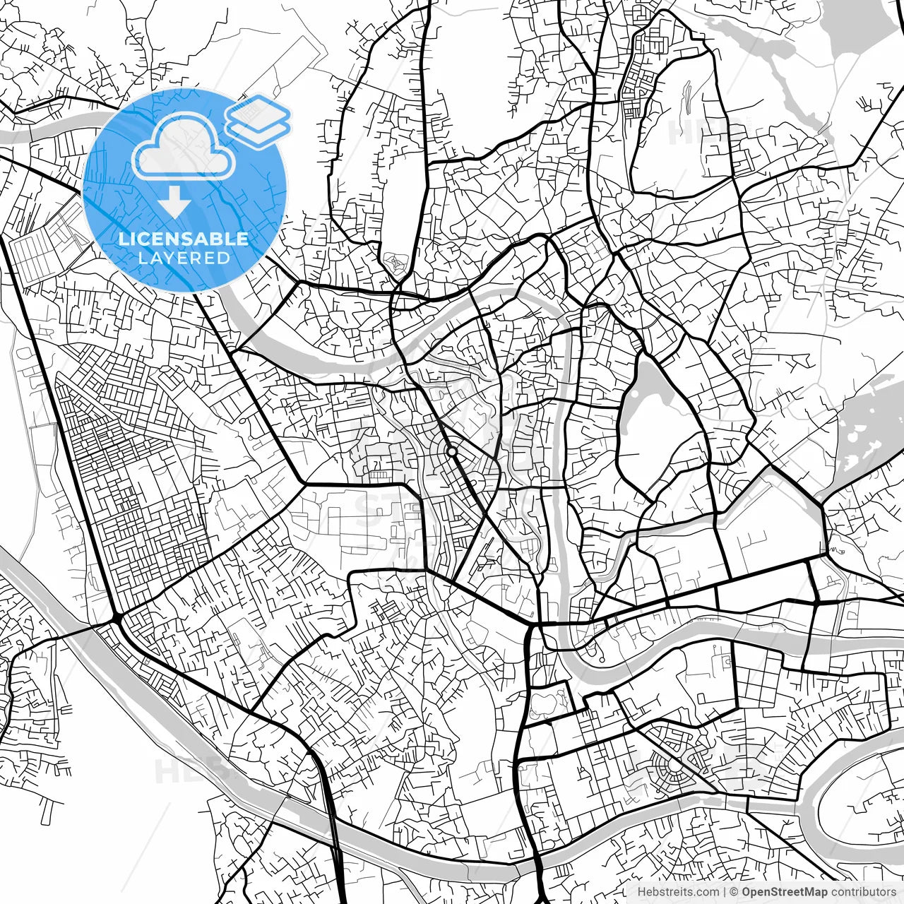 Layered PDF map of Srinagar, Jammu and Kashmir, India