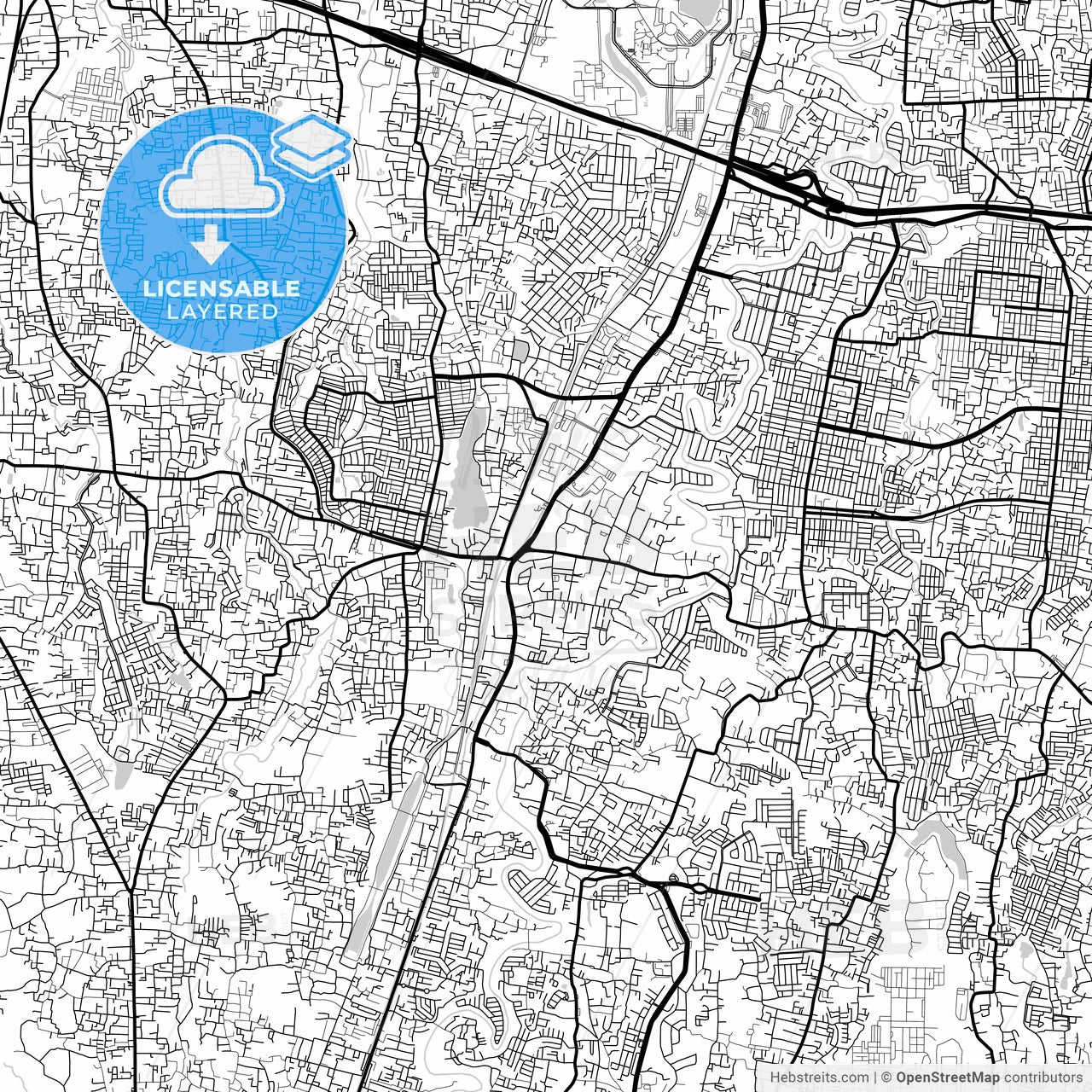 Layered PDF map of Depok, West Java, Indonesia
