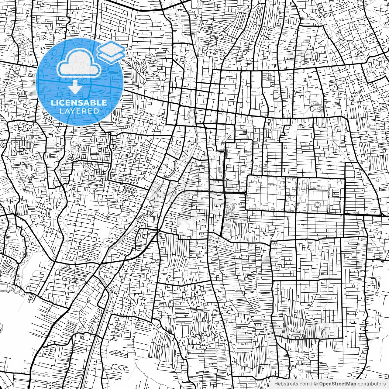 Layered PDF map of Denpasar, Bali, Indonesia