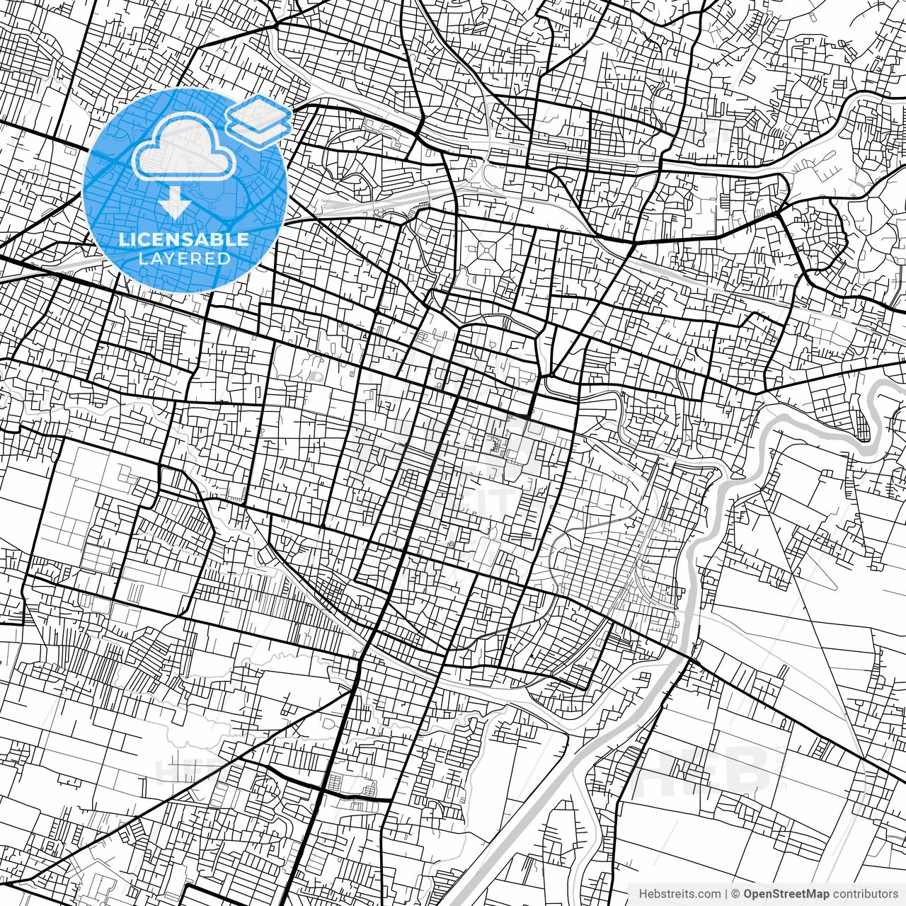 Layered PDF map of Surakarta, Central Java, Indonesia
