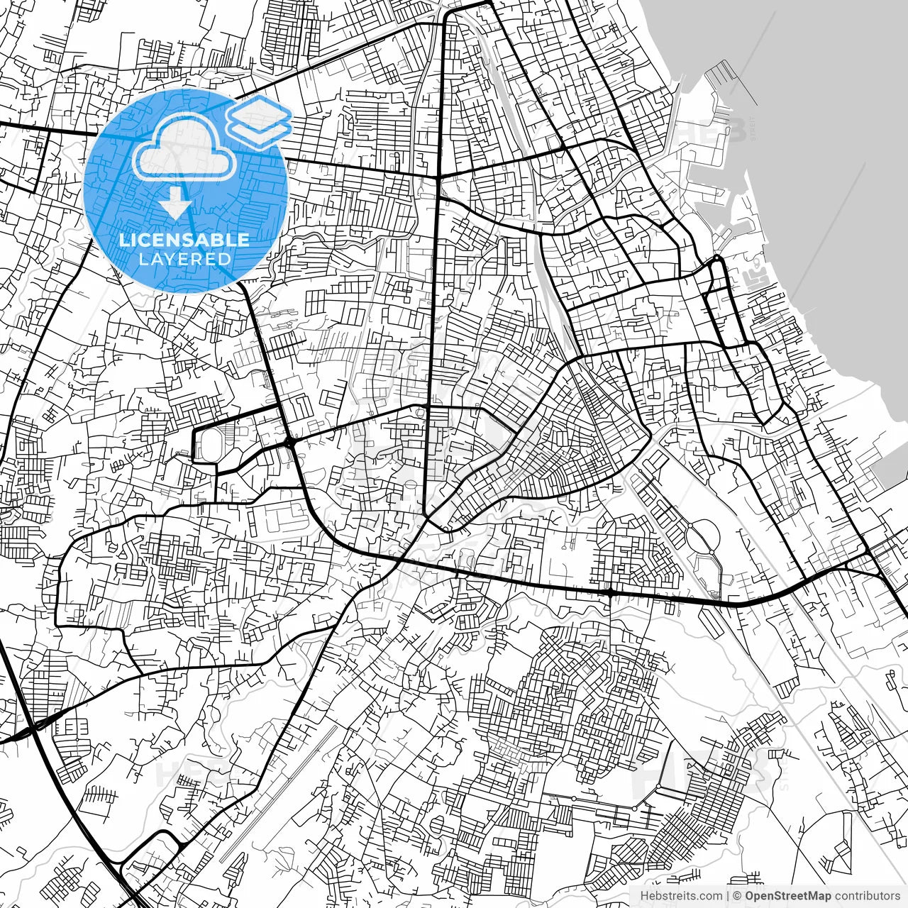 Layered PDF map of Cirebon, West Java, Indonesia
