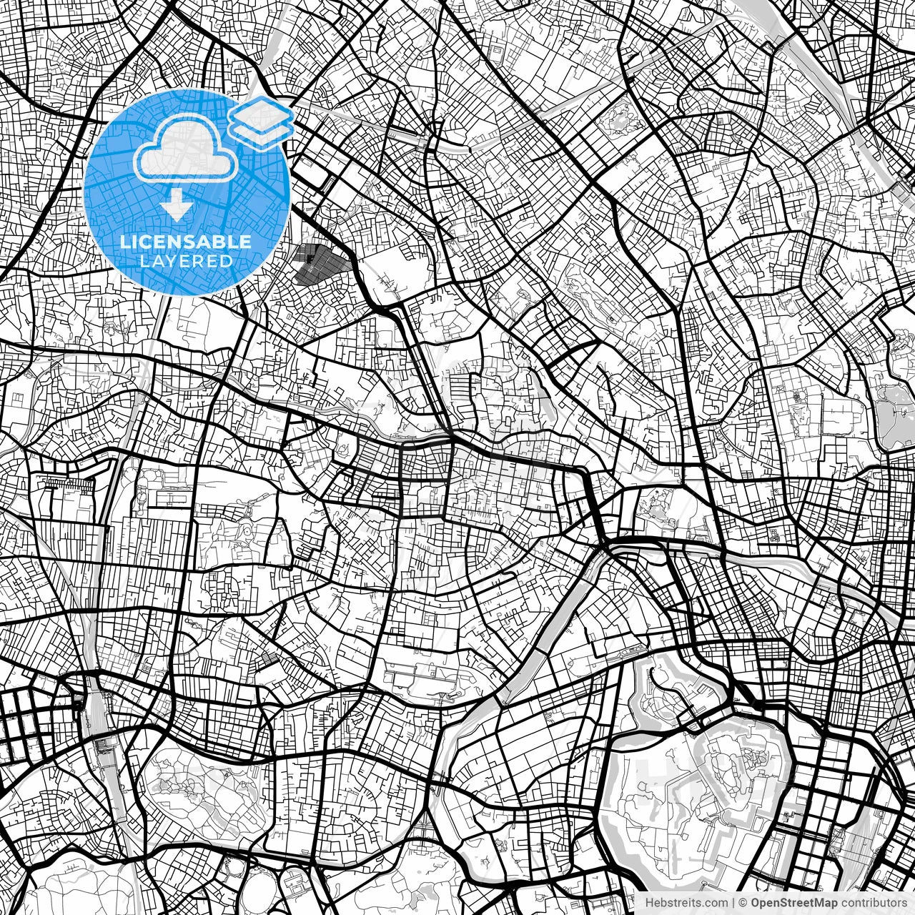 Layered PDF map of Tokyo, Japan