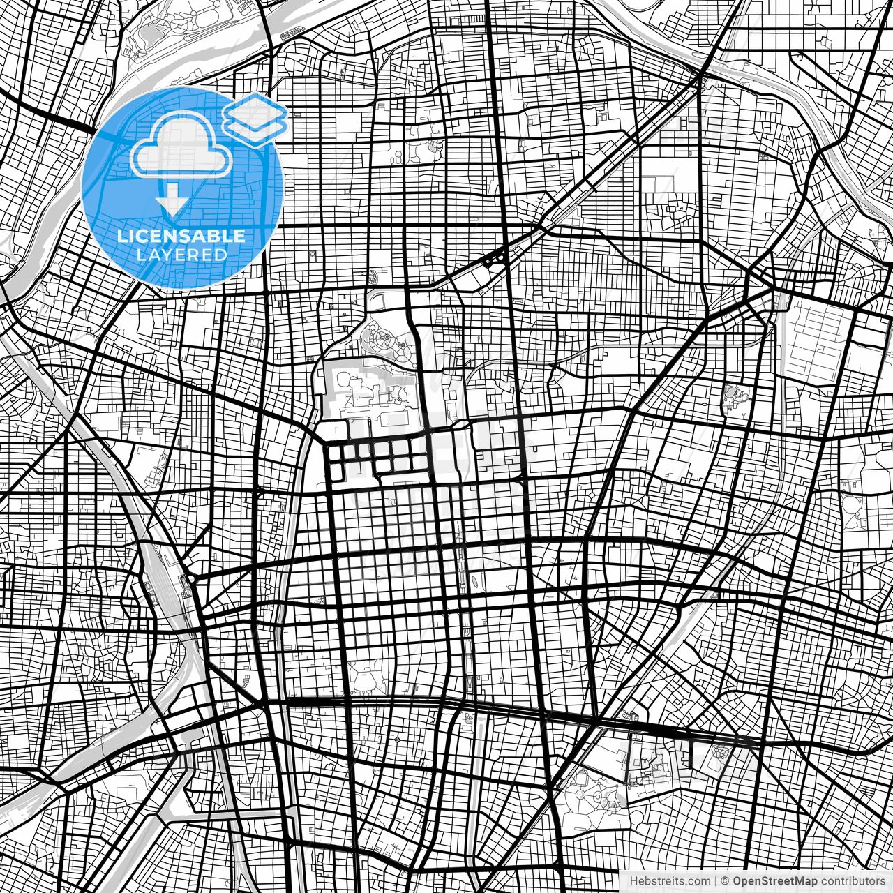 Layered PDF map of Nagoya, Aichi, Japan