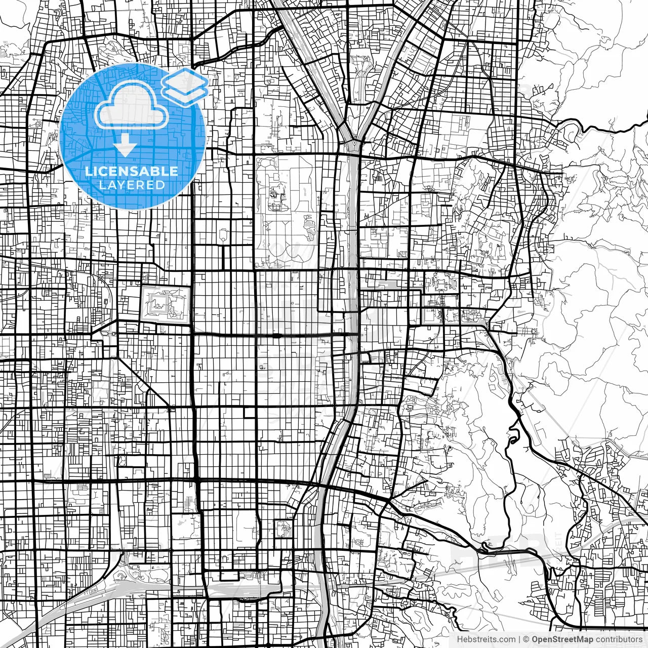 Layered PDF map of Kyoto, Kyoto, Japan