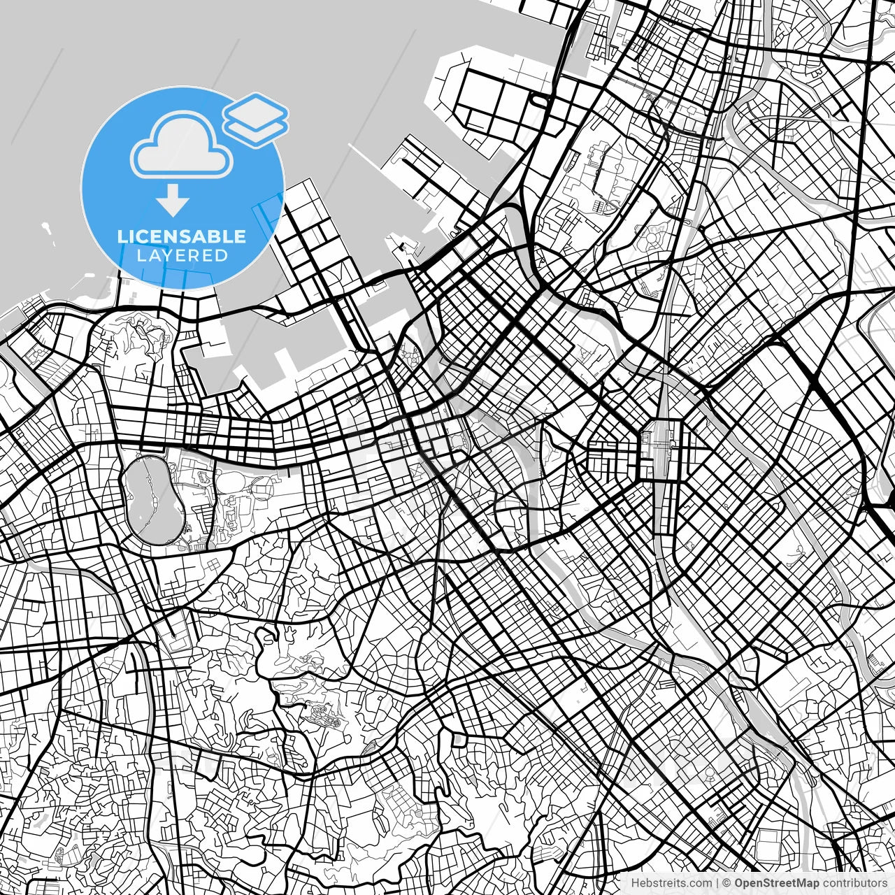 Layered PDF map of Fukuoka, Fukuoka, Japan