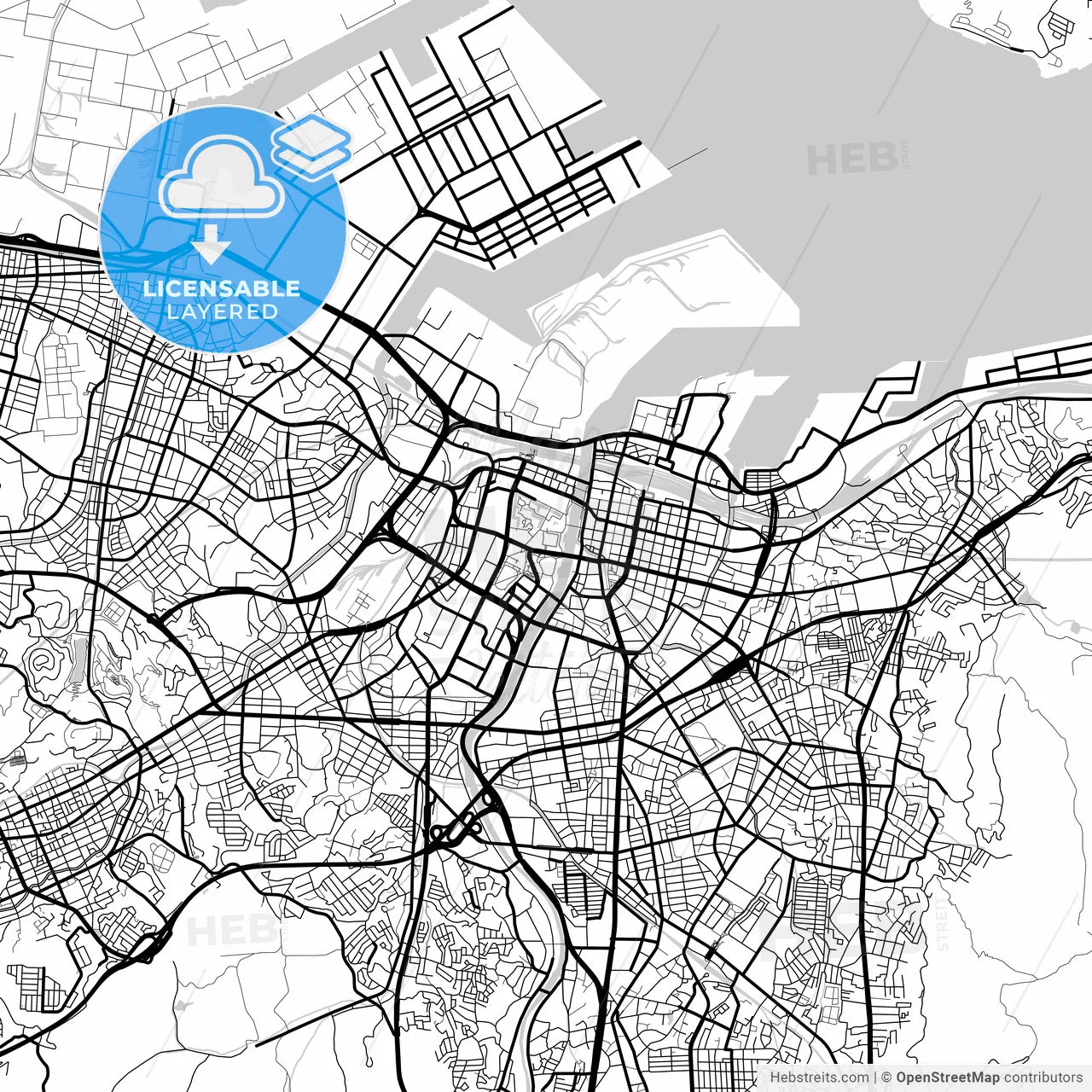 Layered PDF map of Kitakyushu, Fukuoka, Japan