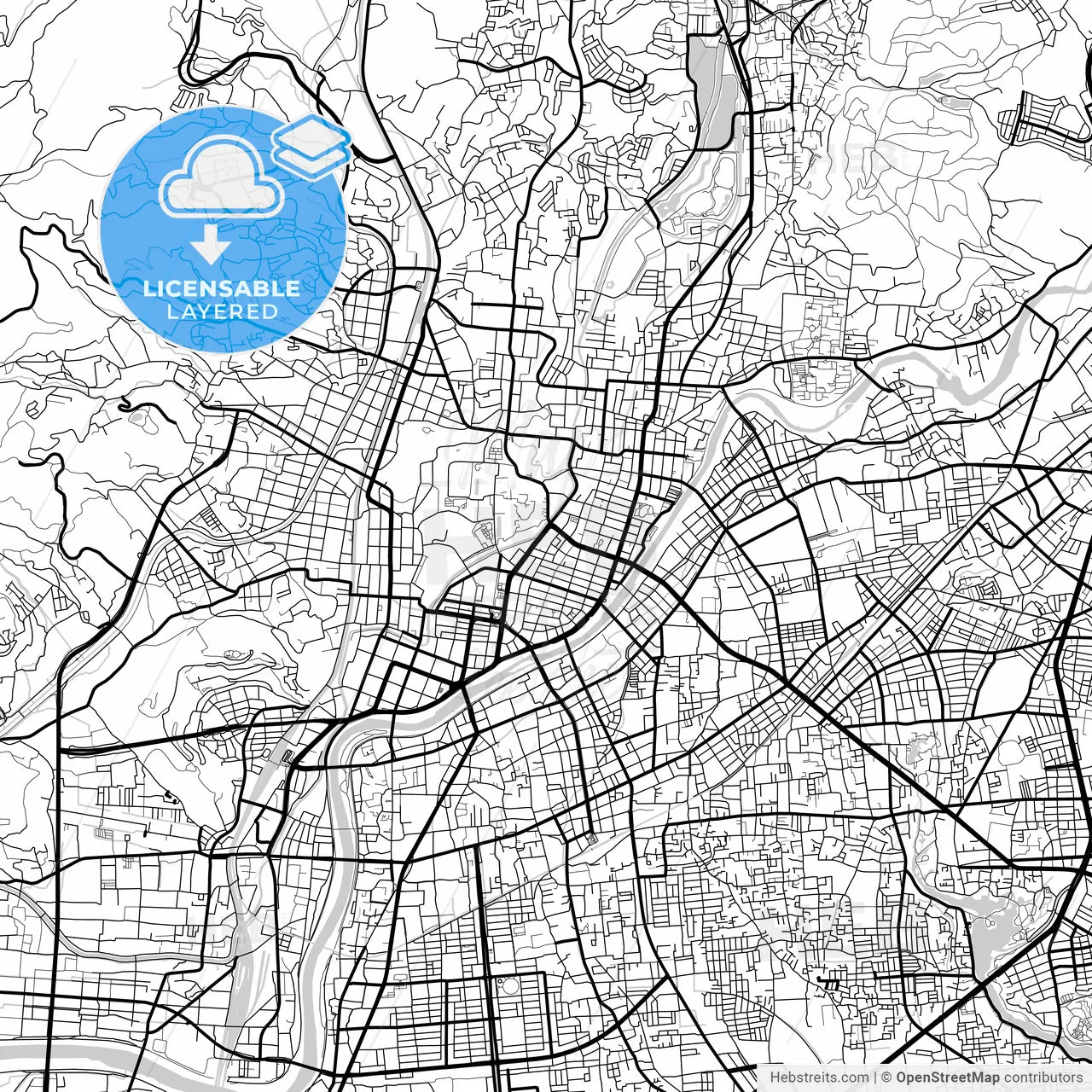 Layered PDF map of Kumamoto, Kumamoto, Japan