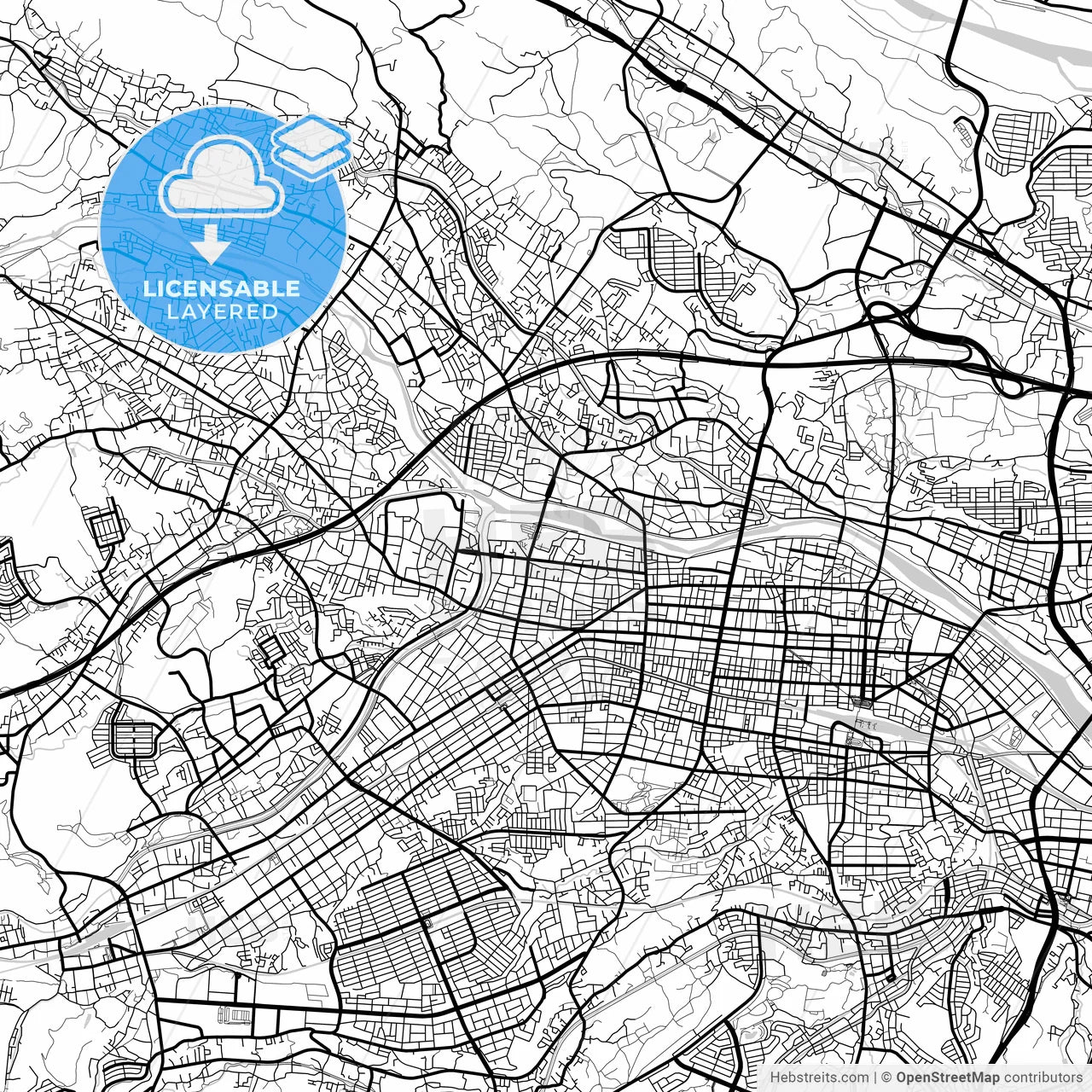 Layered PDF map of Hachiōji, Tokyo, Japan