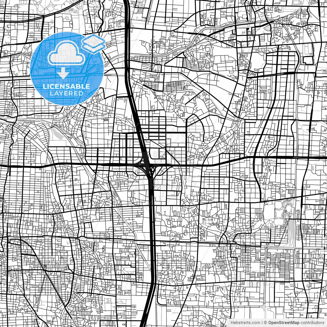 Layered PDF map of Higashiōsaka, Osaka, Japan