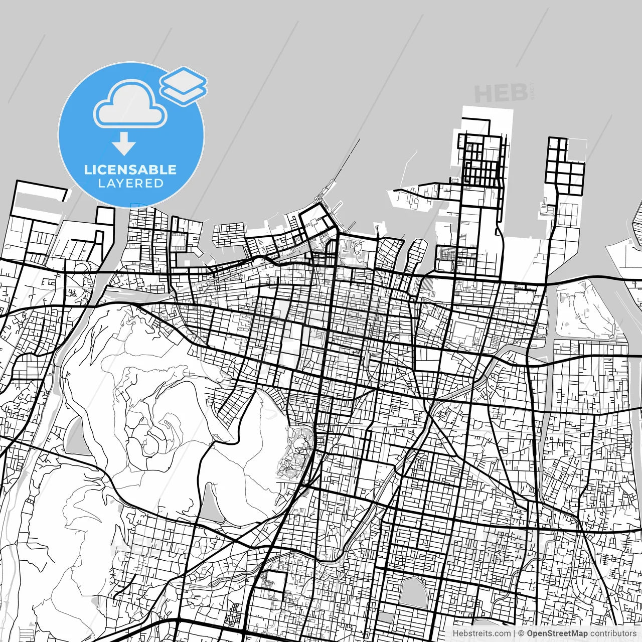 Layered PDF map of Takamatsu, Kagawa, Japan