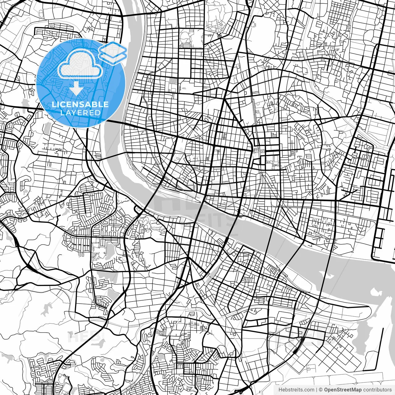 Layered PDF map of Miyazaki, Miyazaki, Japan