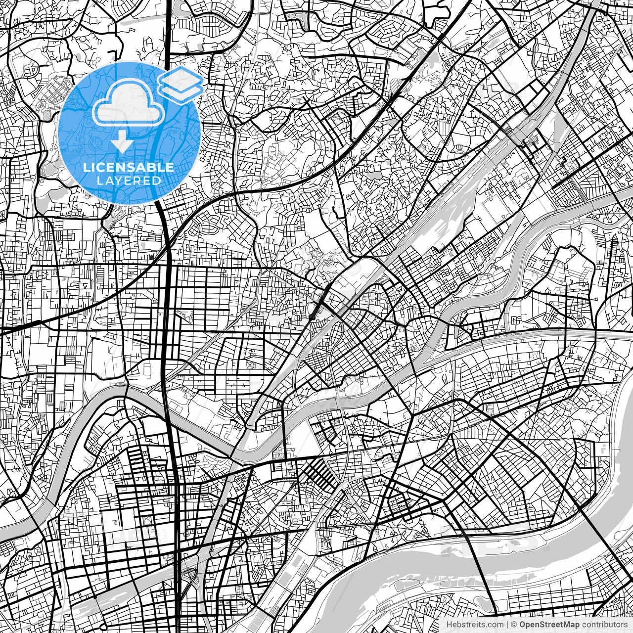 Layered PDF map of Suita, Osaka, Japan