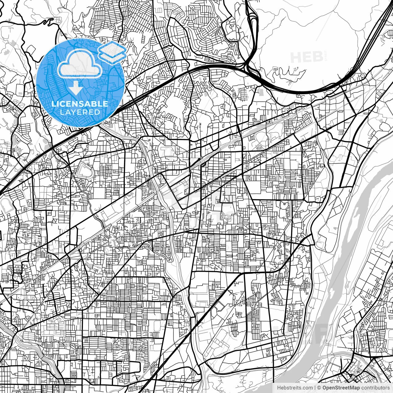 Layered PDF map of Takatsuki, Osaka, Japan