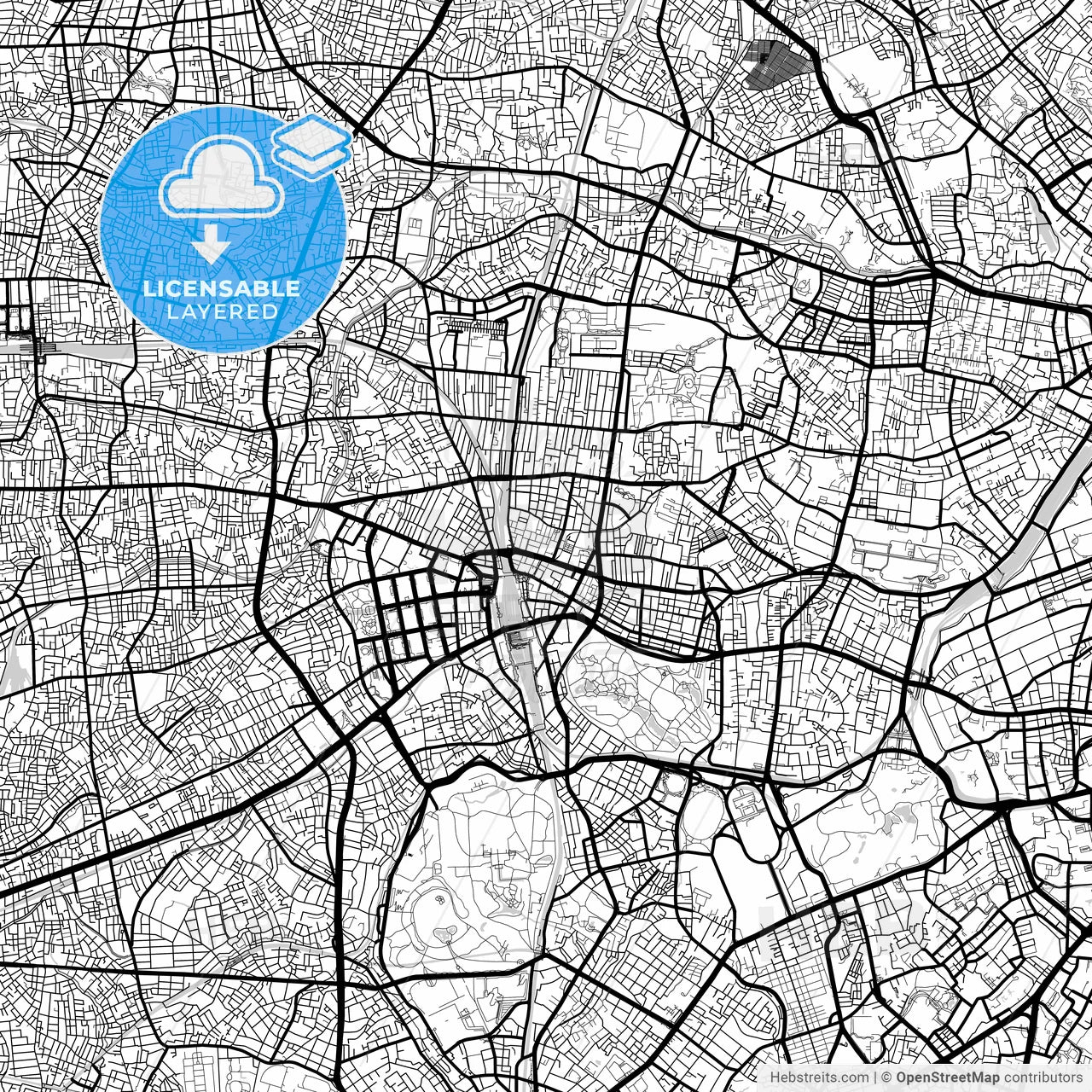 Layered PDF map of Shinjuku, Tokyo, Japan