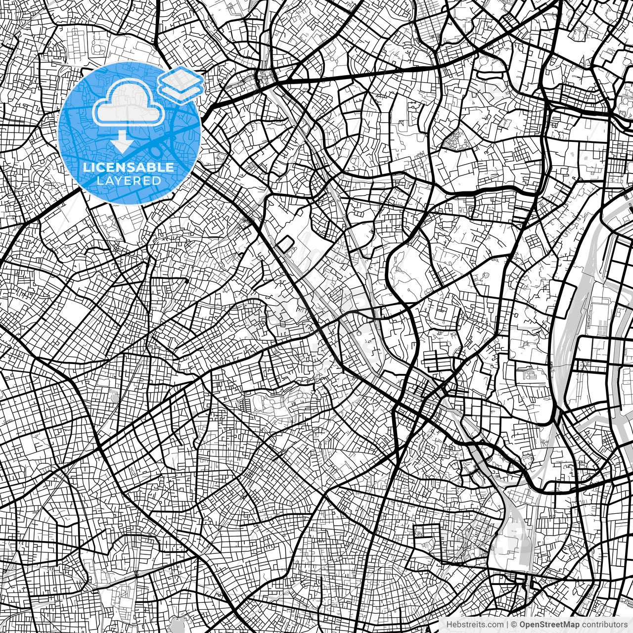 Layered PDF map of Meguro, Tokyo, Japan