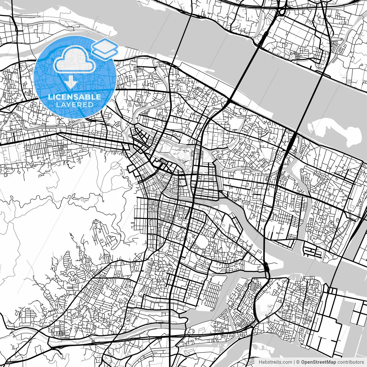 Layered PDF map of Tokushima, Tokushima, Japan