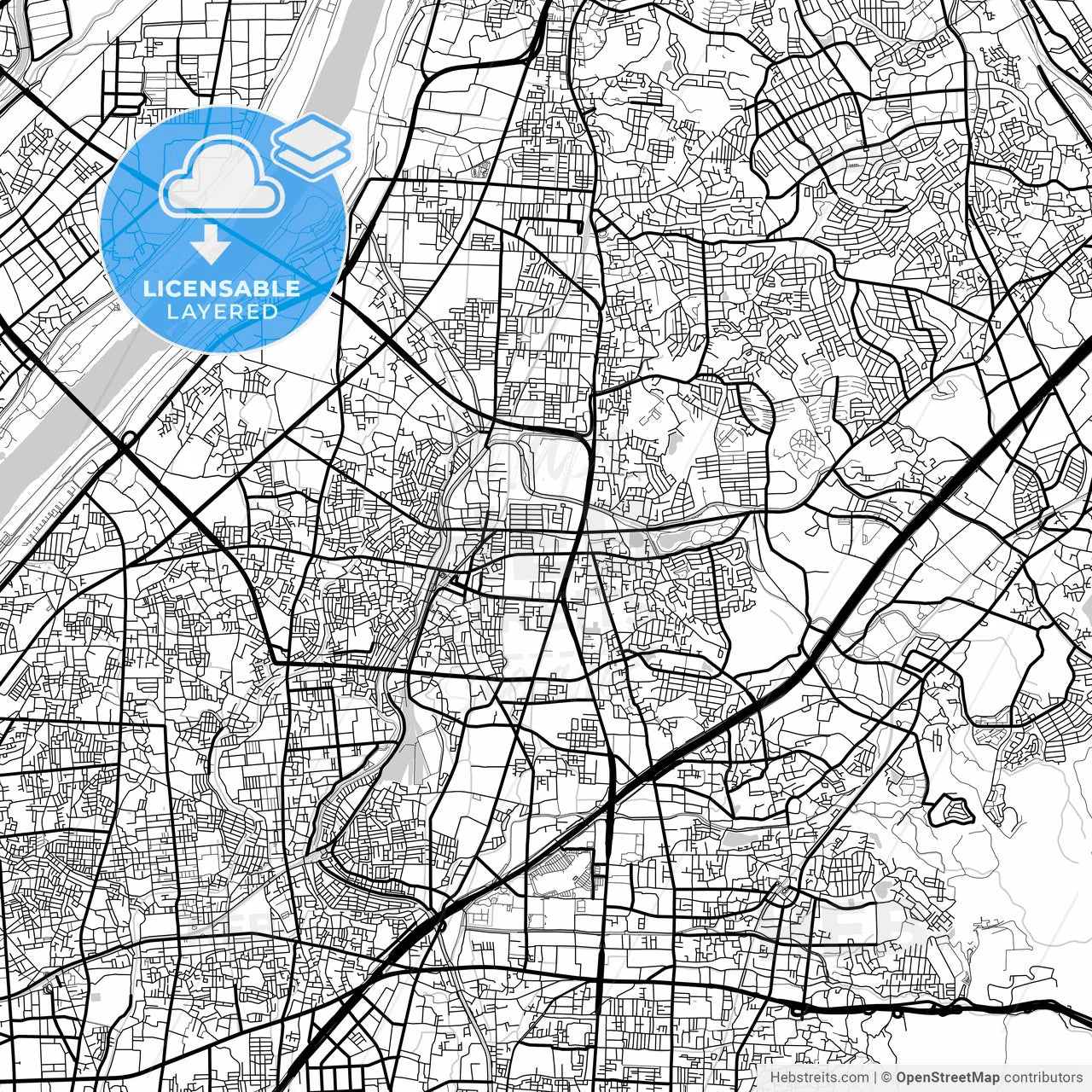 Layered PDF map of Neyagawa, Osaka, Japan