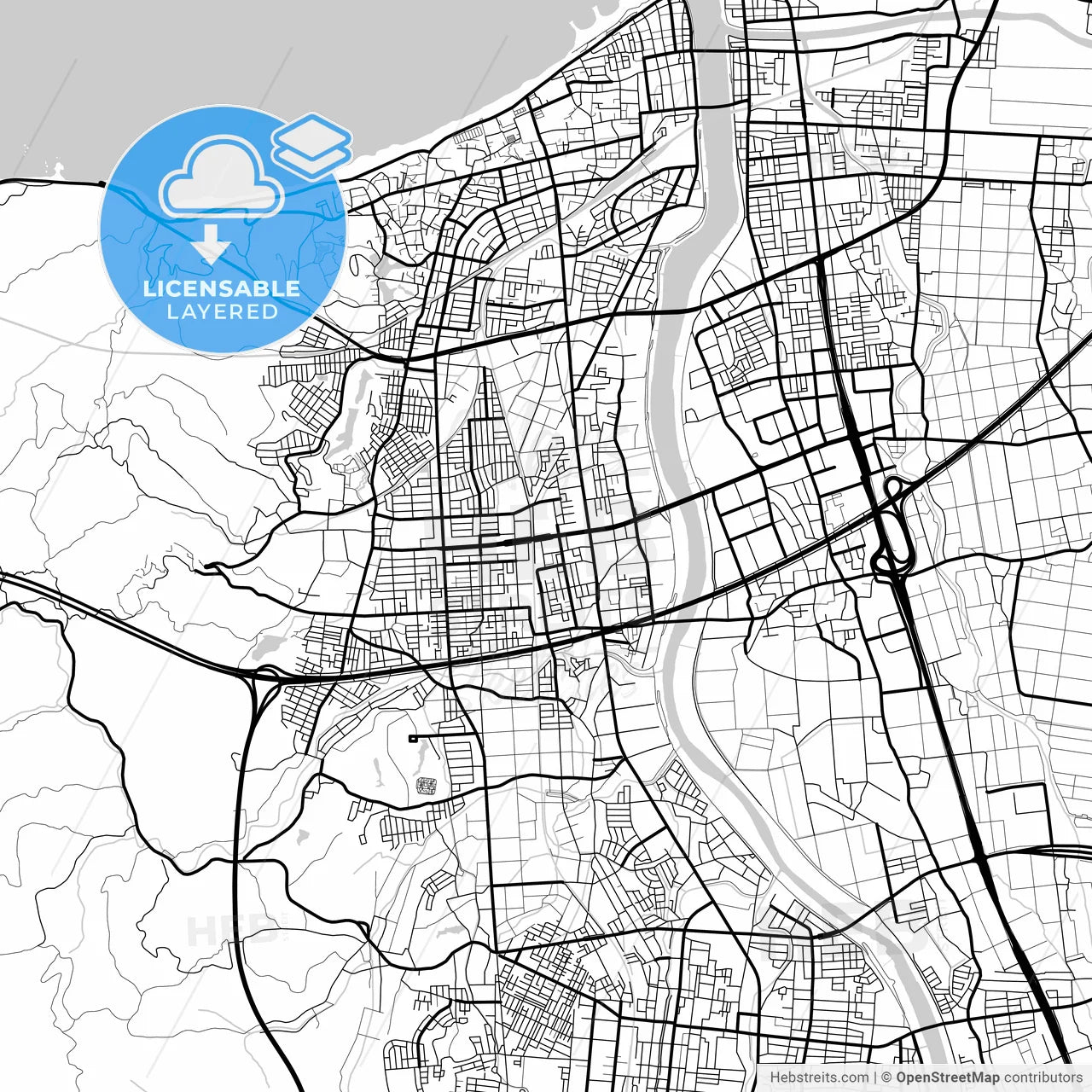 Layered PDF map of Jōetsu, Niigata, Japan