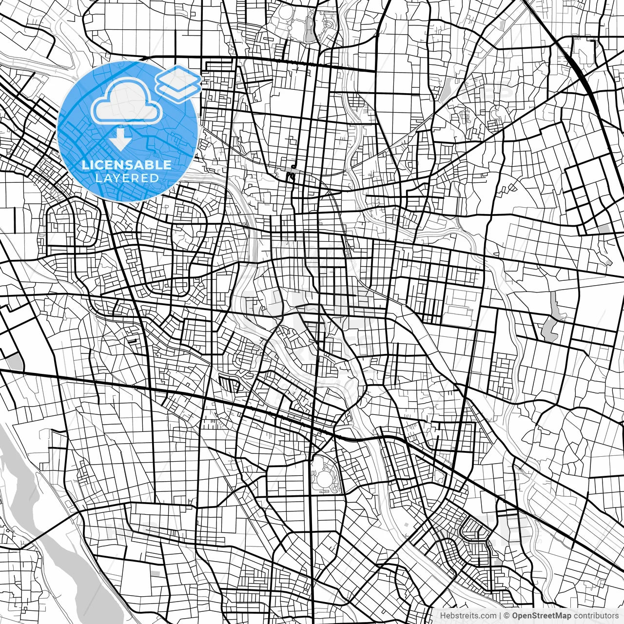 Layered PDF map of Isesaki, Gunma, Japan