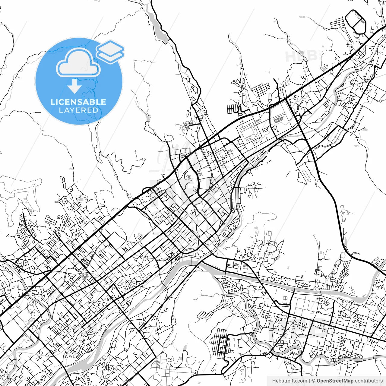 Layered PDF map of Yamaguchi, Yamaguchi, Japan
