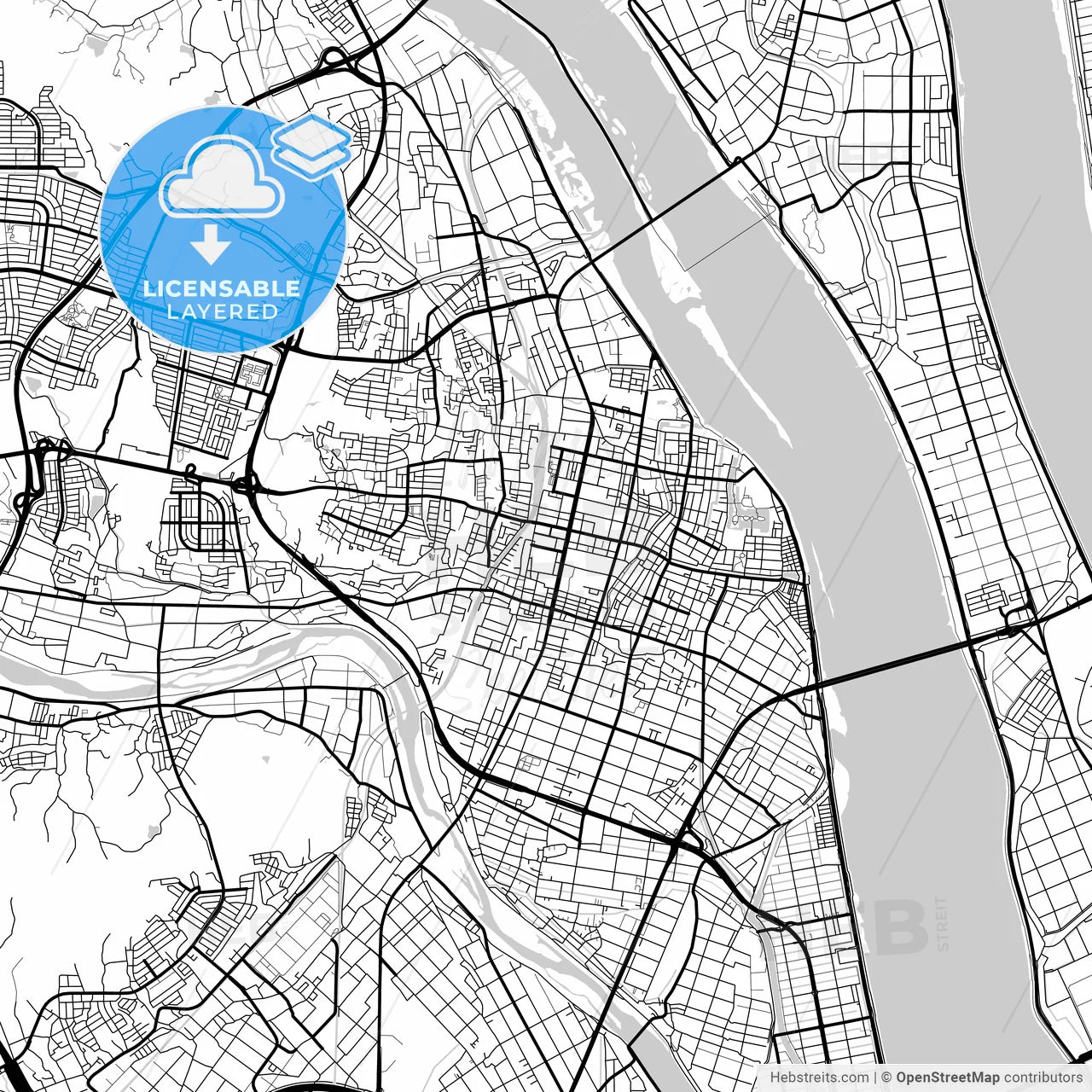 Layered PDF map of Kuwana, Mie, Japan