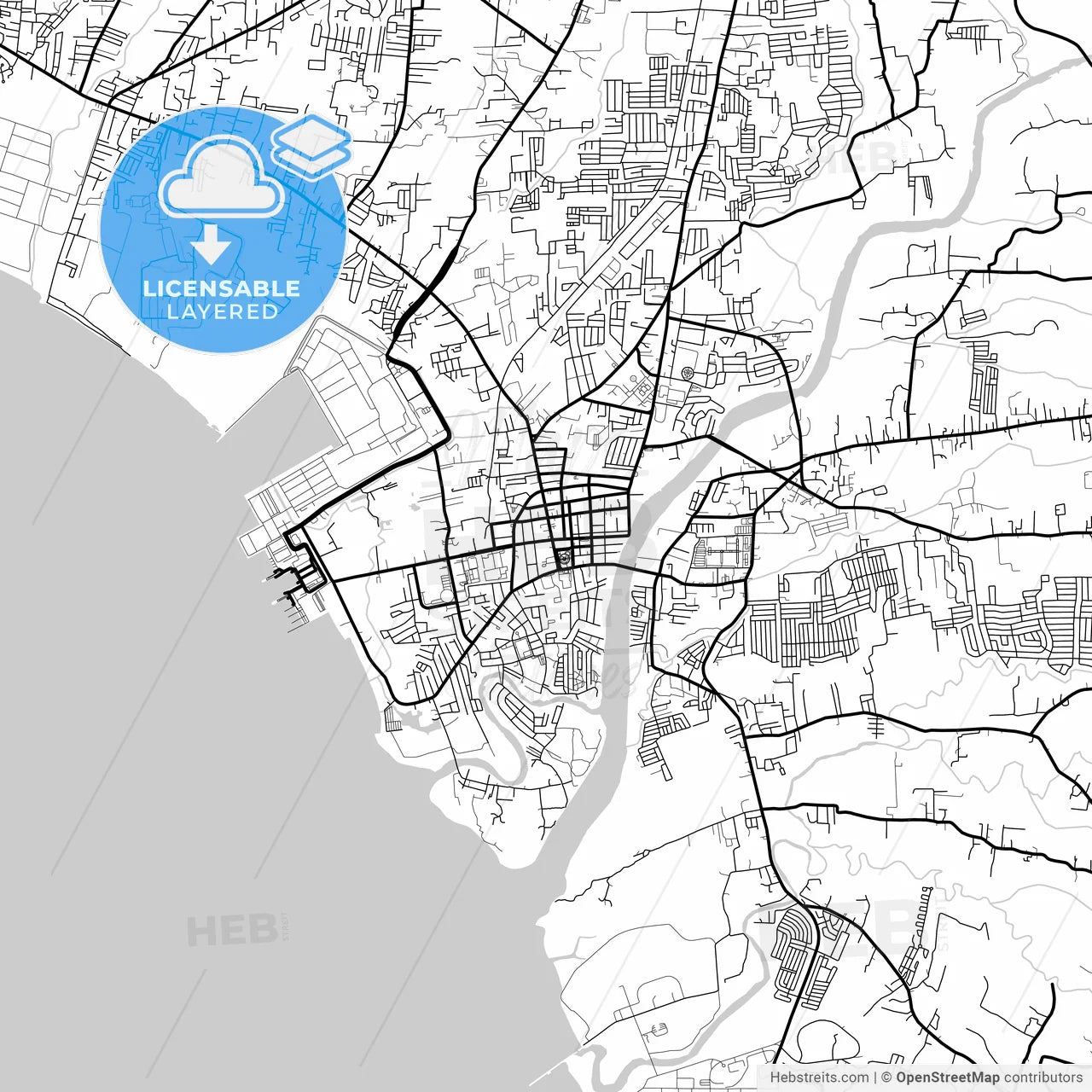 Layered PDF map of Batangas City, Batangas, Philippines