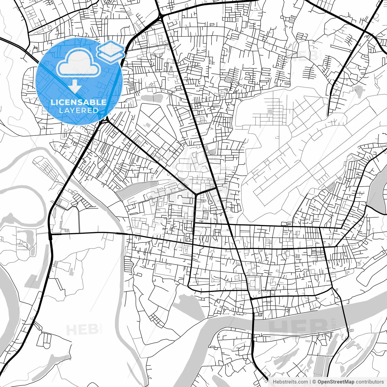 Layered PDF map of Ubon Ratchathani, Ubon Ratchathani, Thailand