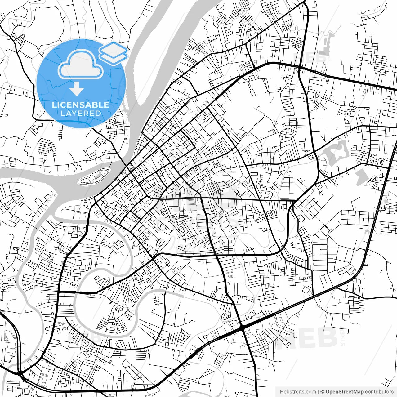 Layered PDF map of Surat Thani, Surat Thani, Thailand