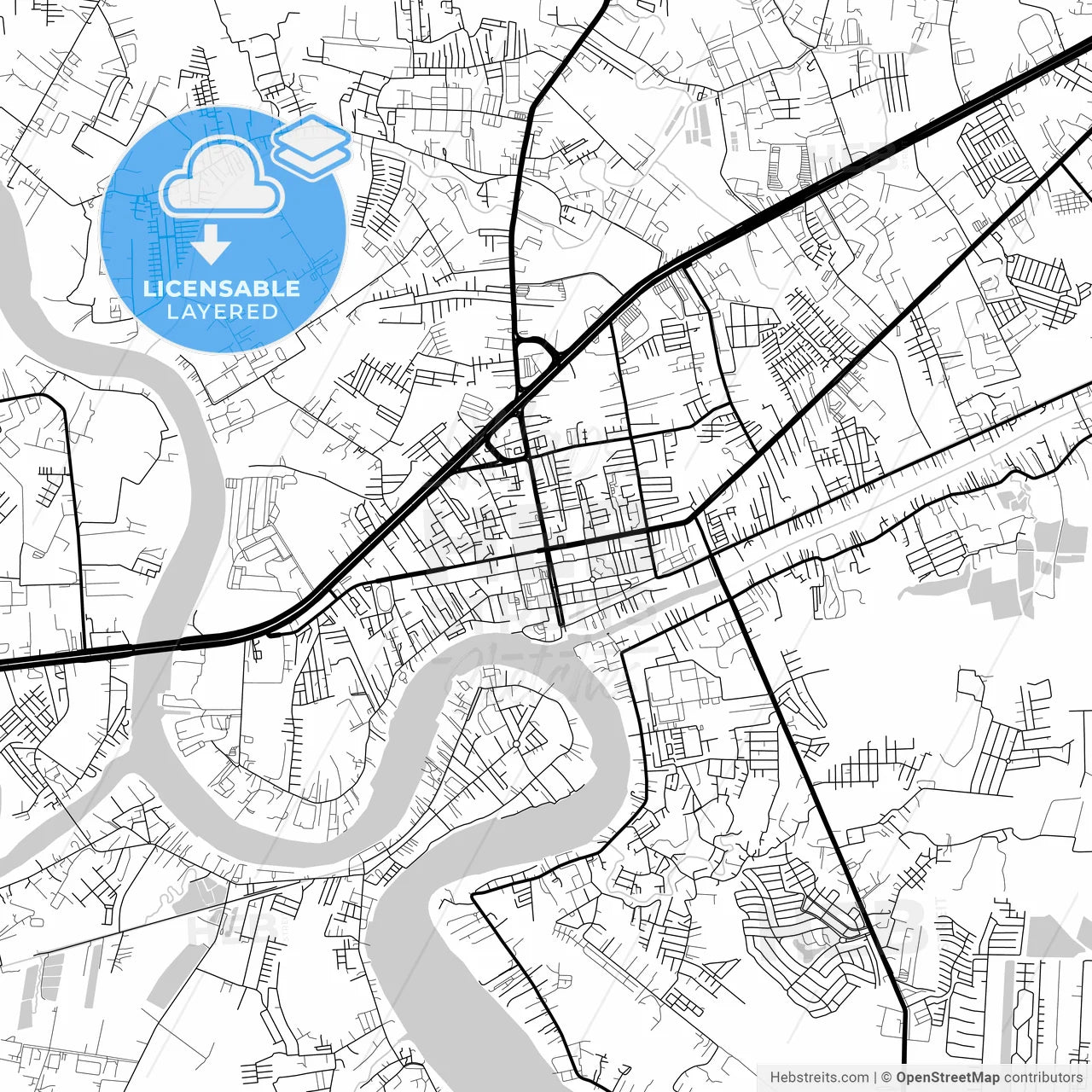 Layered PDF map of Samut Sakhon, Samut Sakhon, Thailand