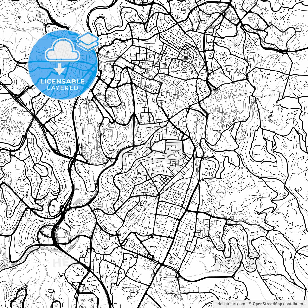 Layered PDF map of Jerusalem, Jerusalem, Israel