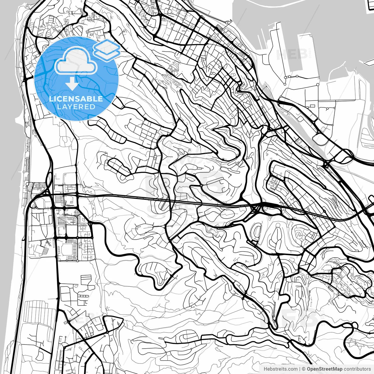 Layered PDF map of Haifa, Haifa, Israel