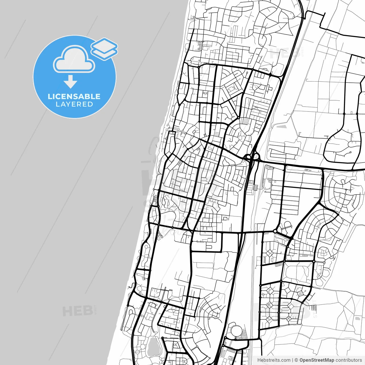 Layered PDF map of Netanya, Center, Israel