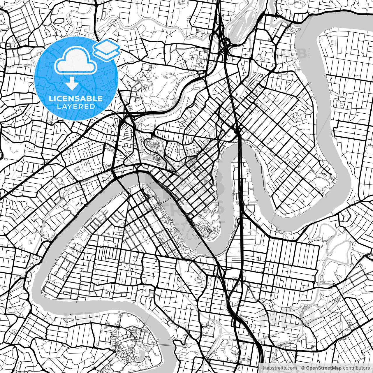Layered PDF map of Brisbane, Queensland, Australia