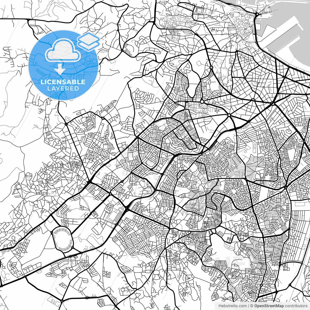 Layered PDF map of Tangier, Morocco