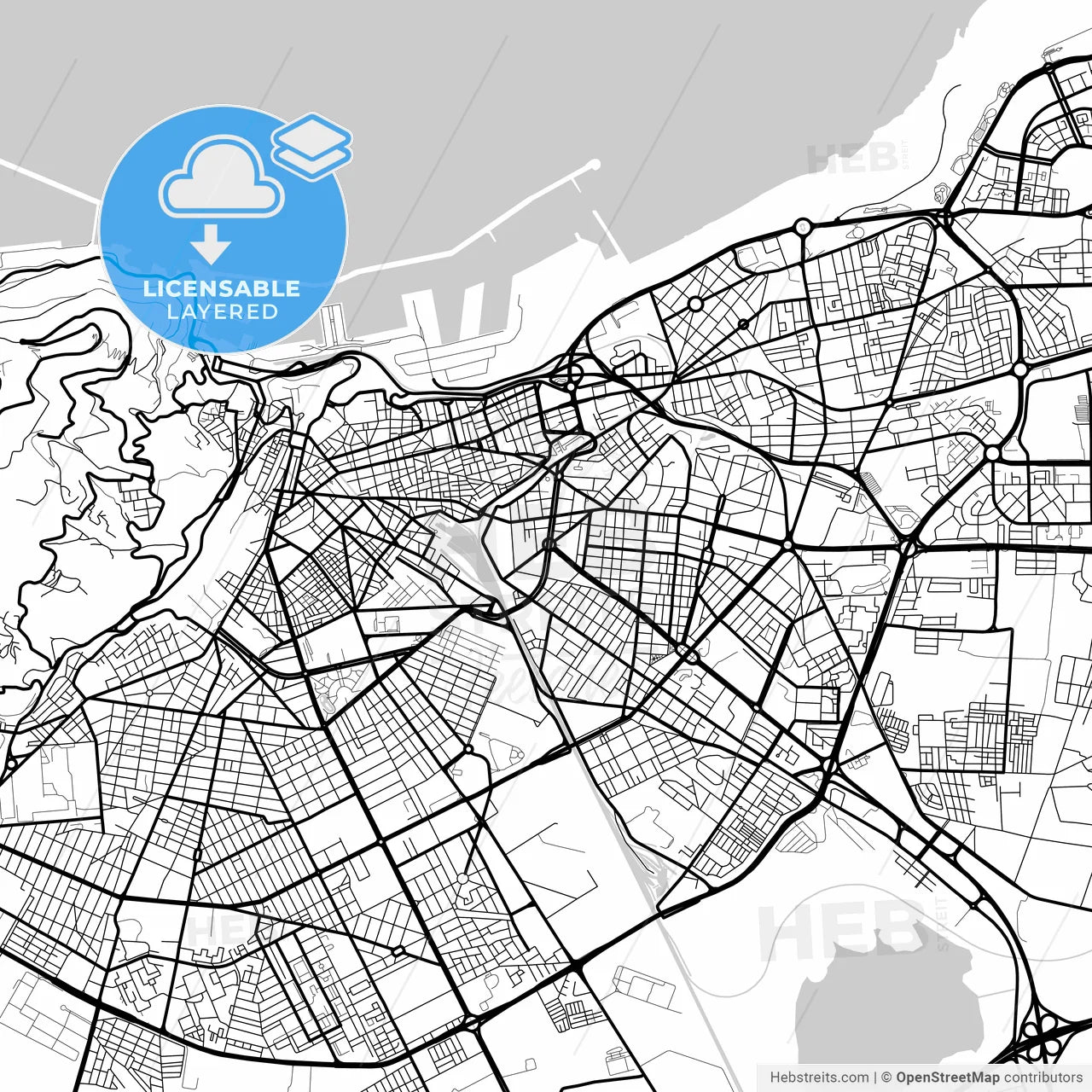 Layered PDF map of Oran, Algeria