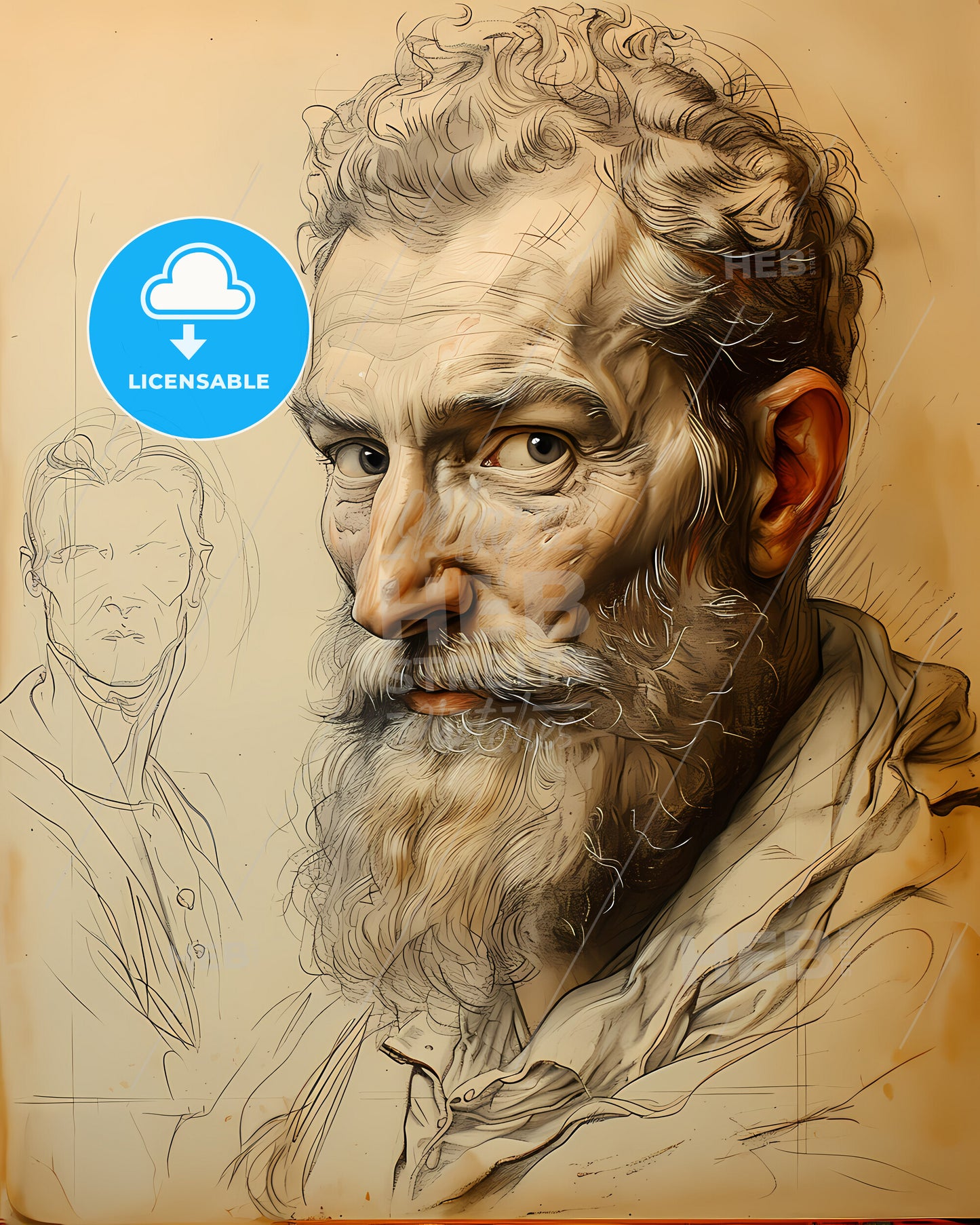 Andreas, Vesalius, 1514 - 1564, a drawing of a man with a beard