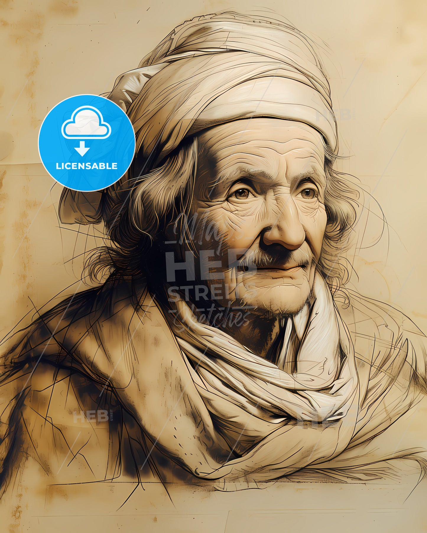 Livy, c. 59 BCE - c. 17 CE, a drawing of an old woman