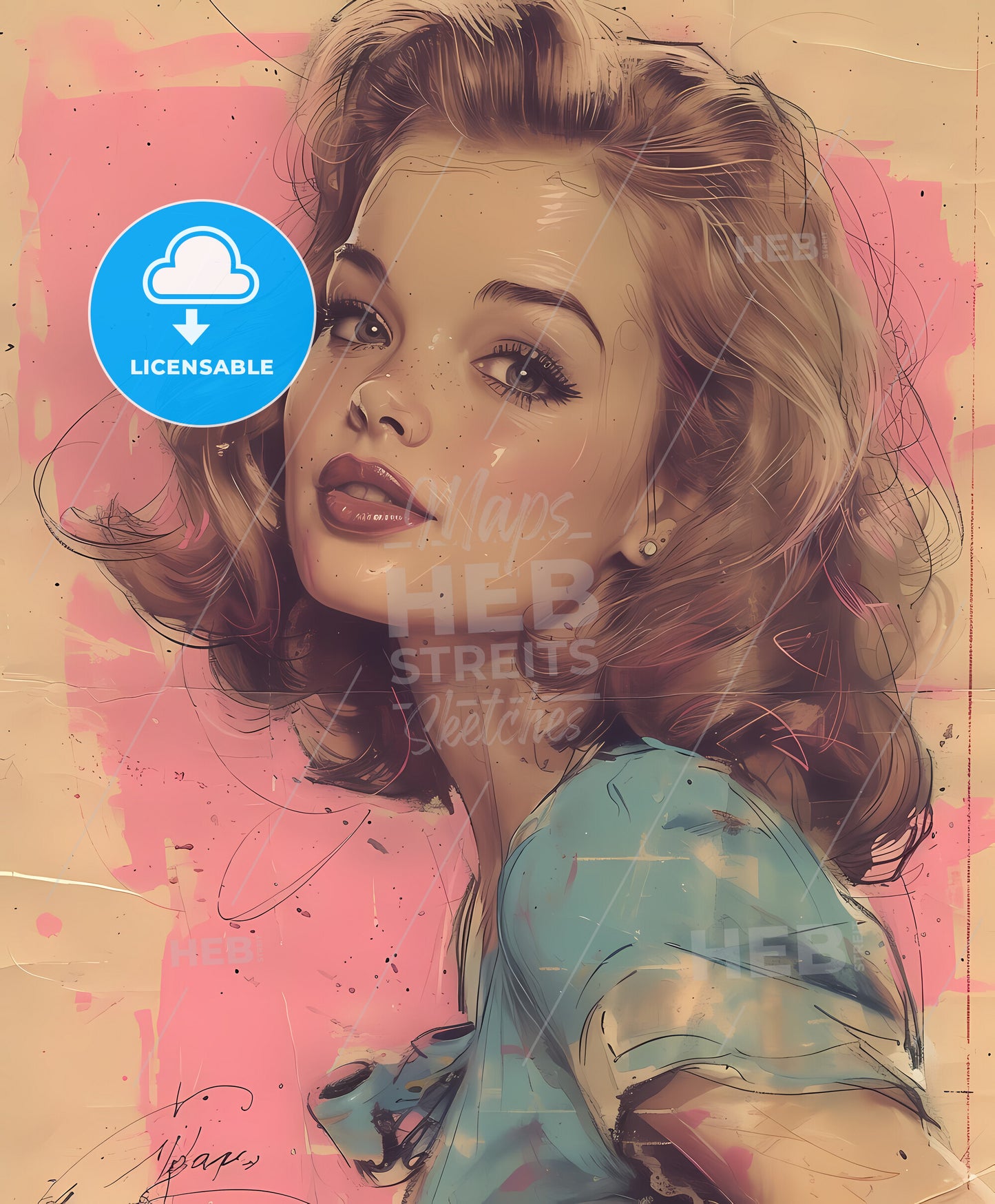 roller skates, pin-up, a woman with short hair and pink background