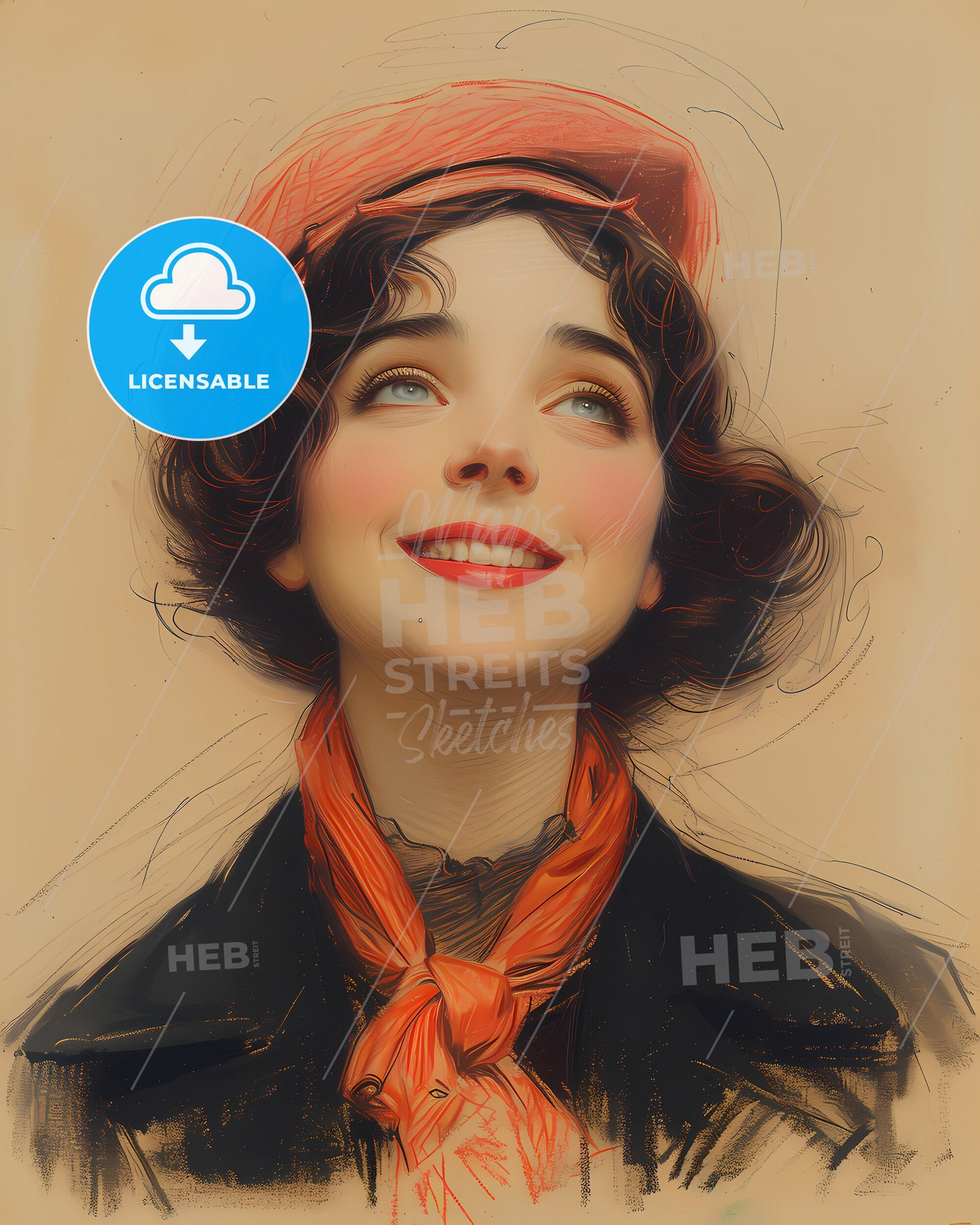 Sarah, Bernhardt, 1844 - 1923, a woman looking up with a hat