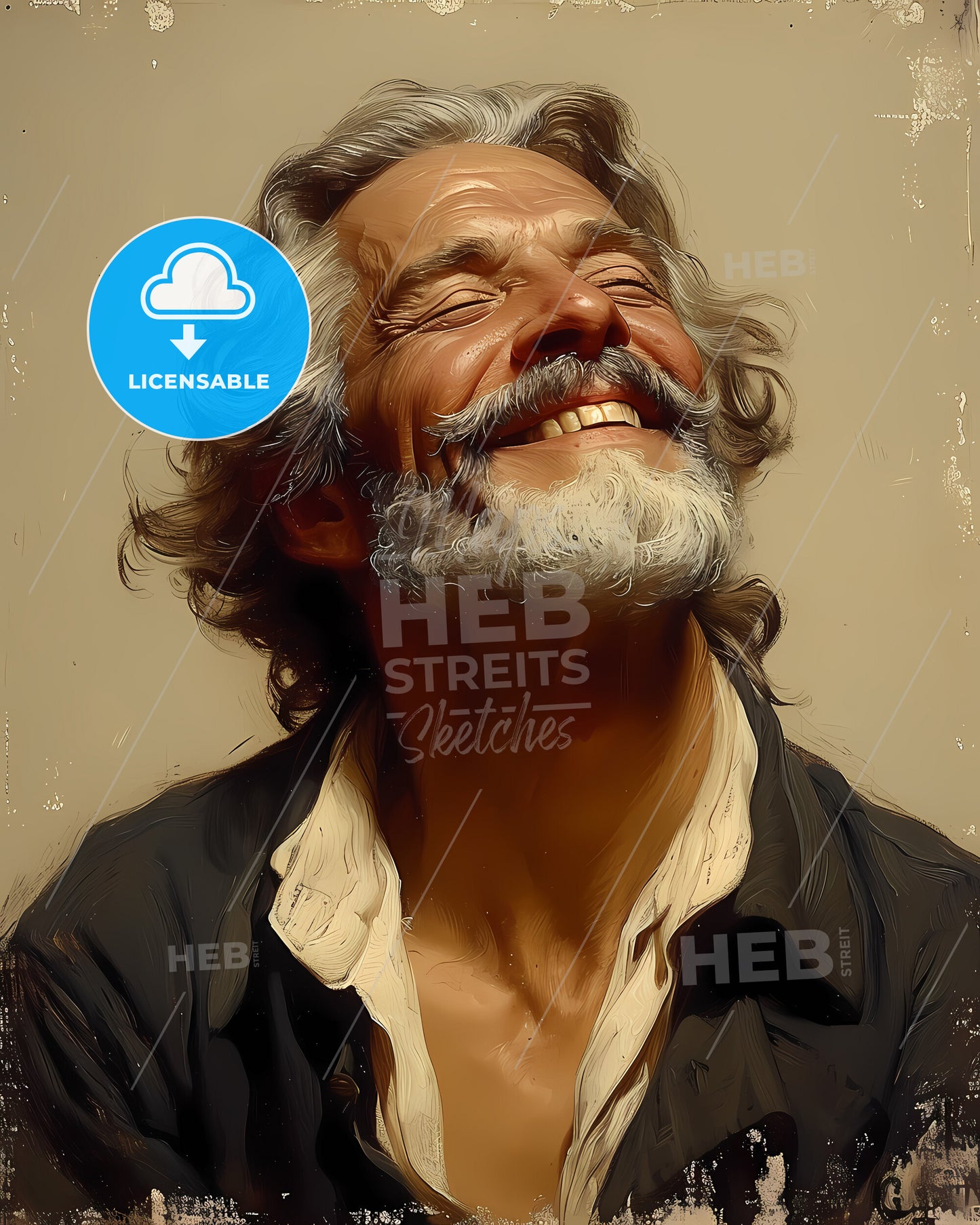 Cristóbal, de Morales, c. 1500 - 1553, a man with white hair and beard laughing