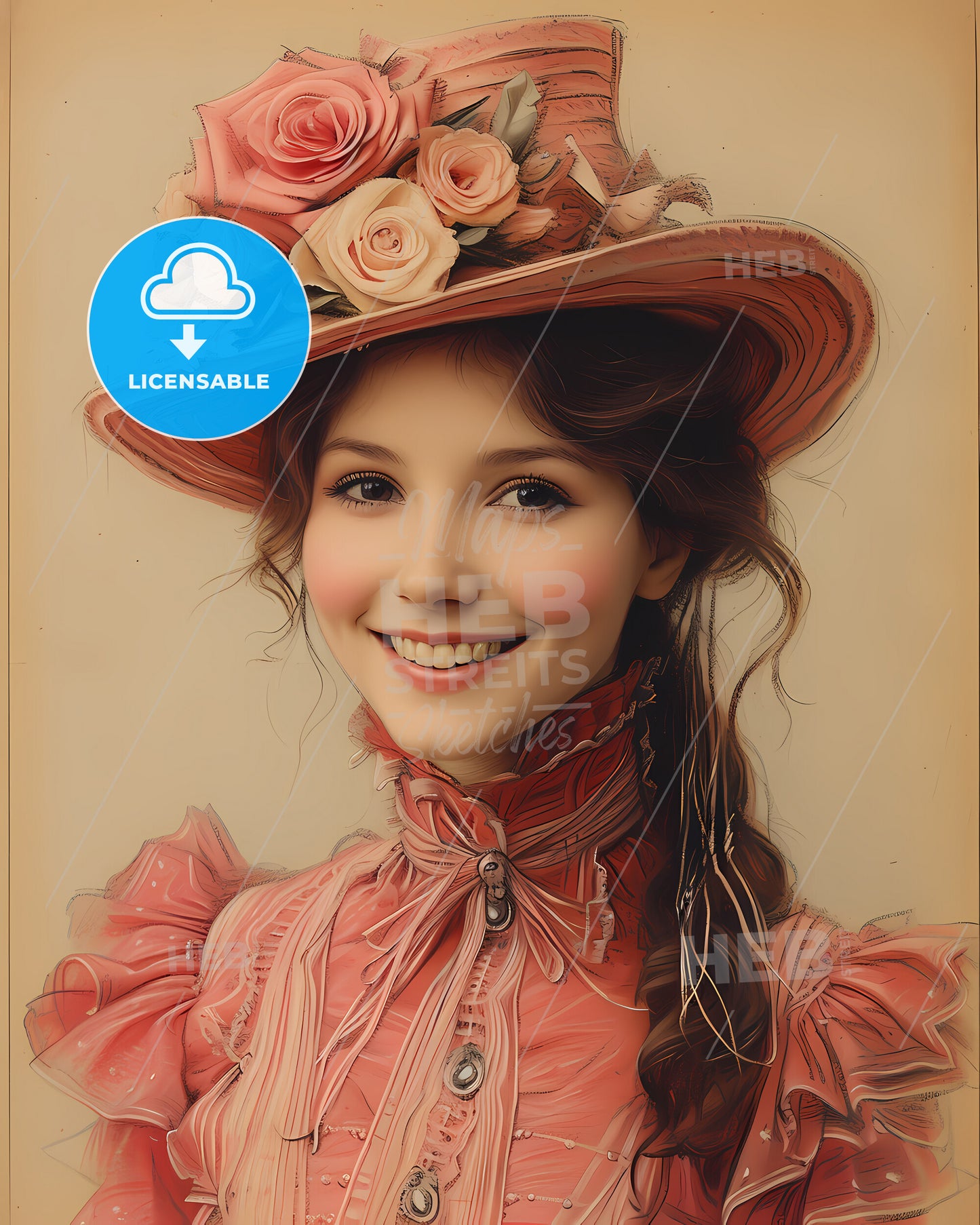 Adelina, Patti, 1843 - 1919, a woman wearing a hat with flowers