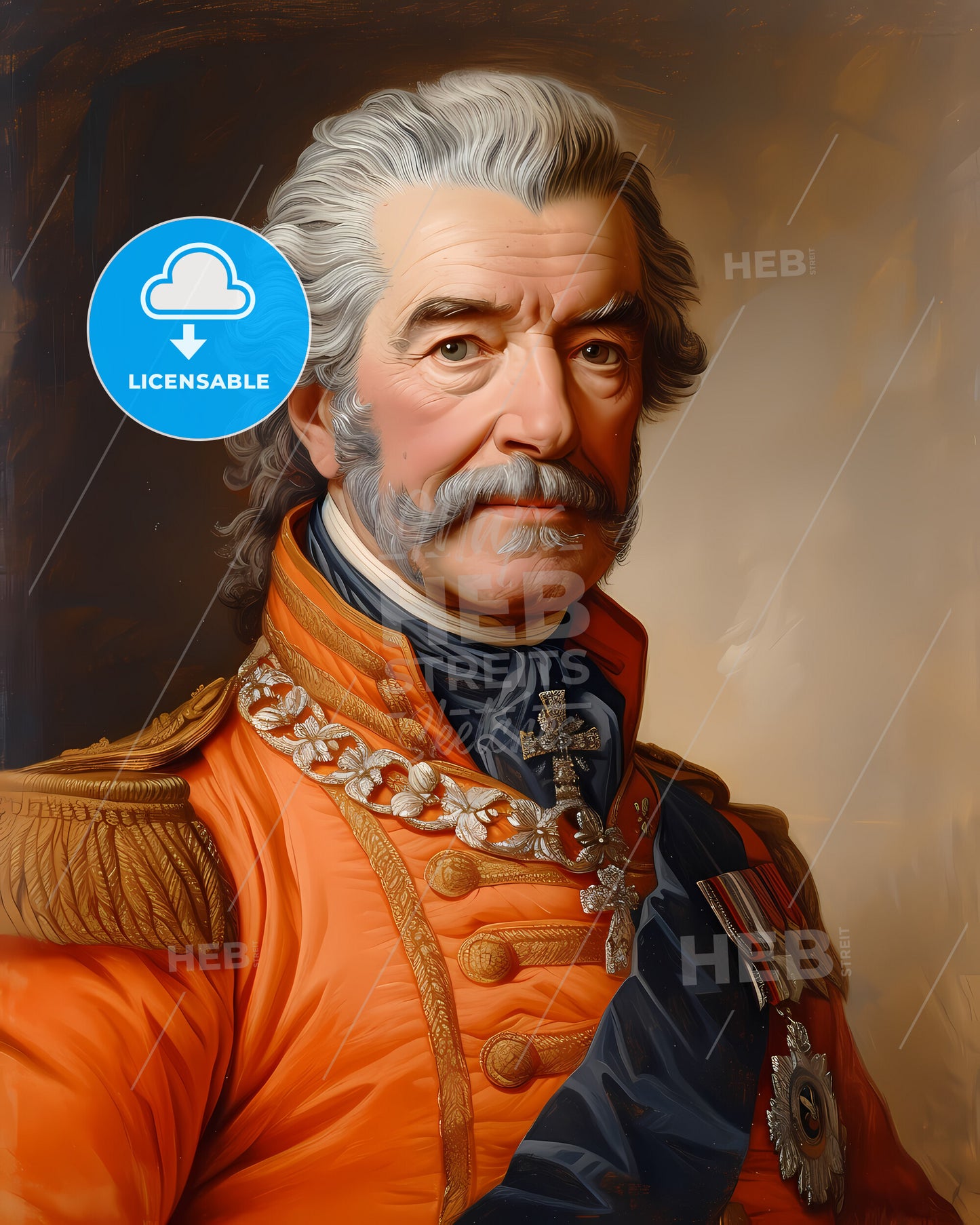 King, George II, 1683 - 1760, a painting of a man in an orange uniform