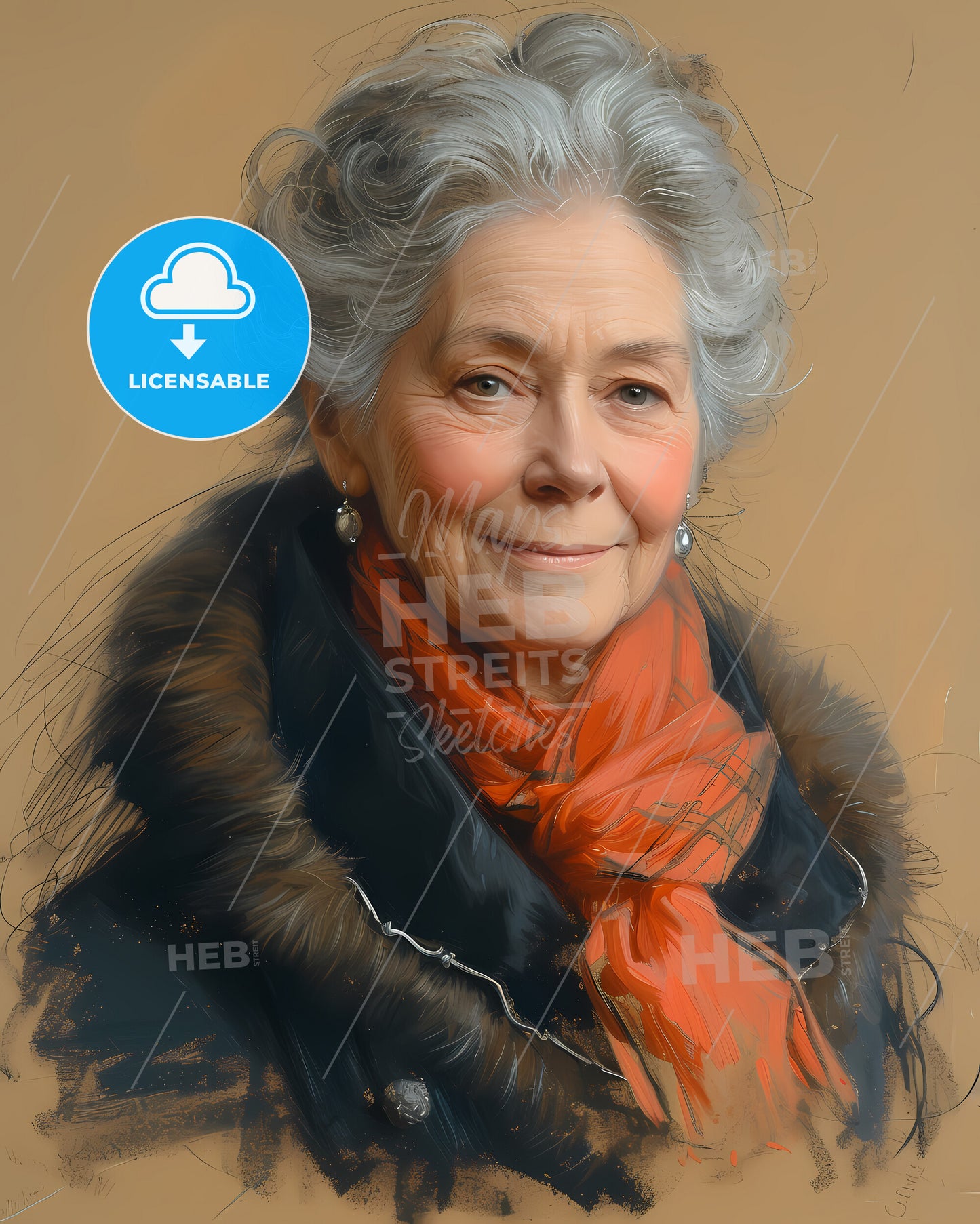 Empress, Catherine I of Russia, 1684 - 1727, a woman with grey hair and a red scarf