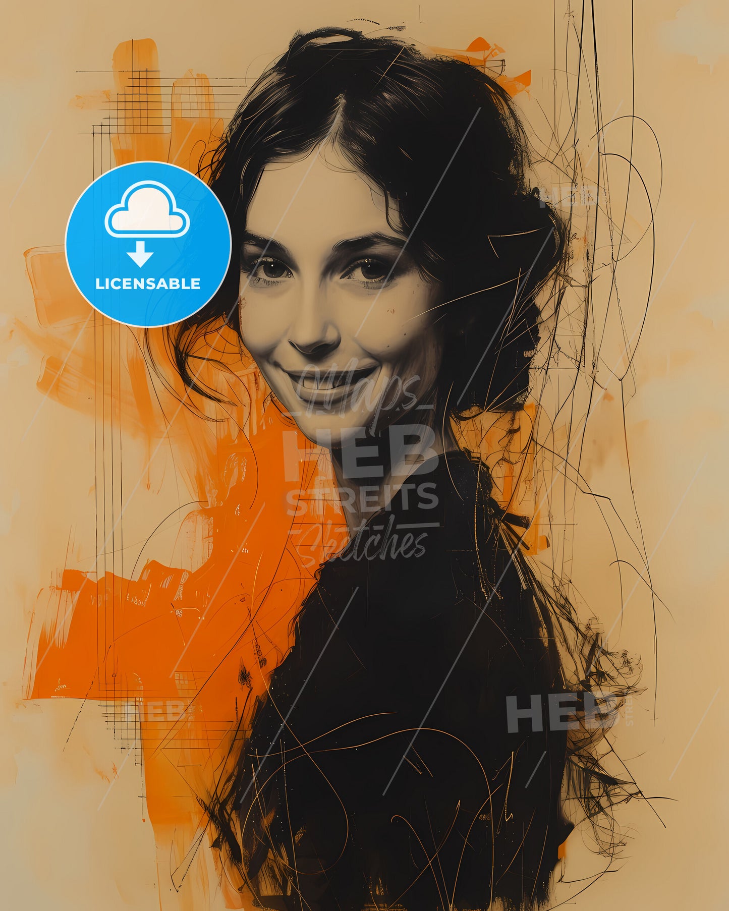 Emily, Dickinson, 1830 - 1886, a woman smiling with orange and black background