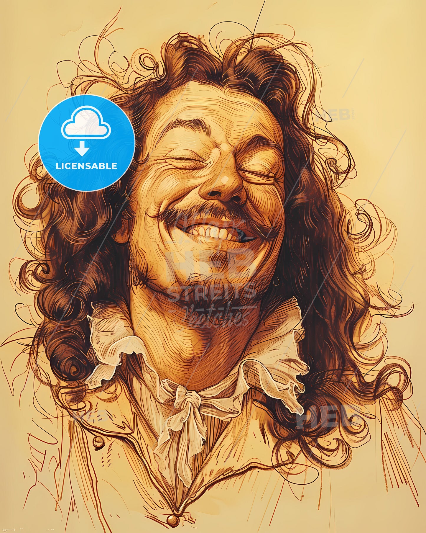 Jean-Baptiste, Lully, 1632 - 1687, a drawing of a man with long curly hair