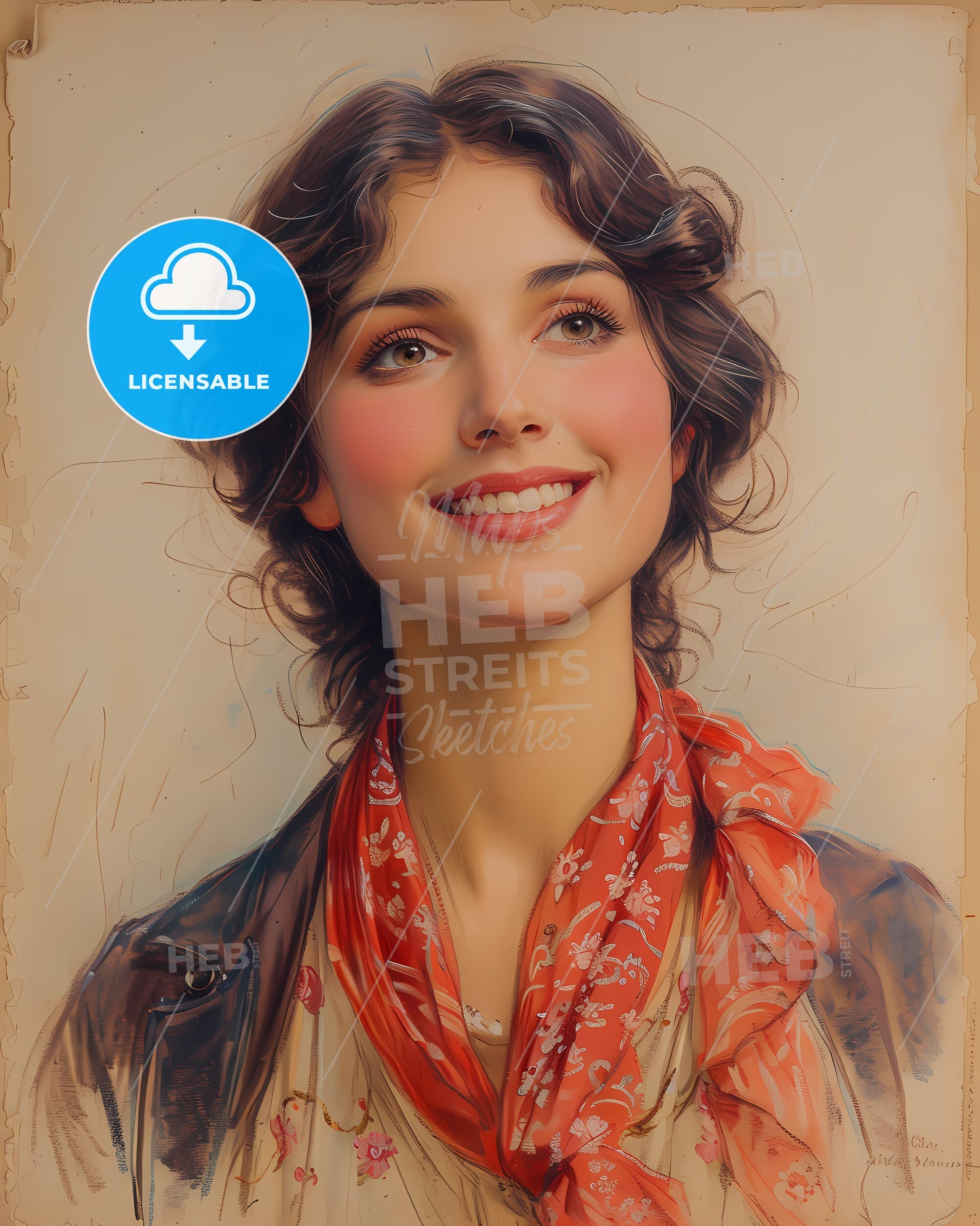 Christine, Nilsson, 1843 - 1921, a woman with a red scarf